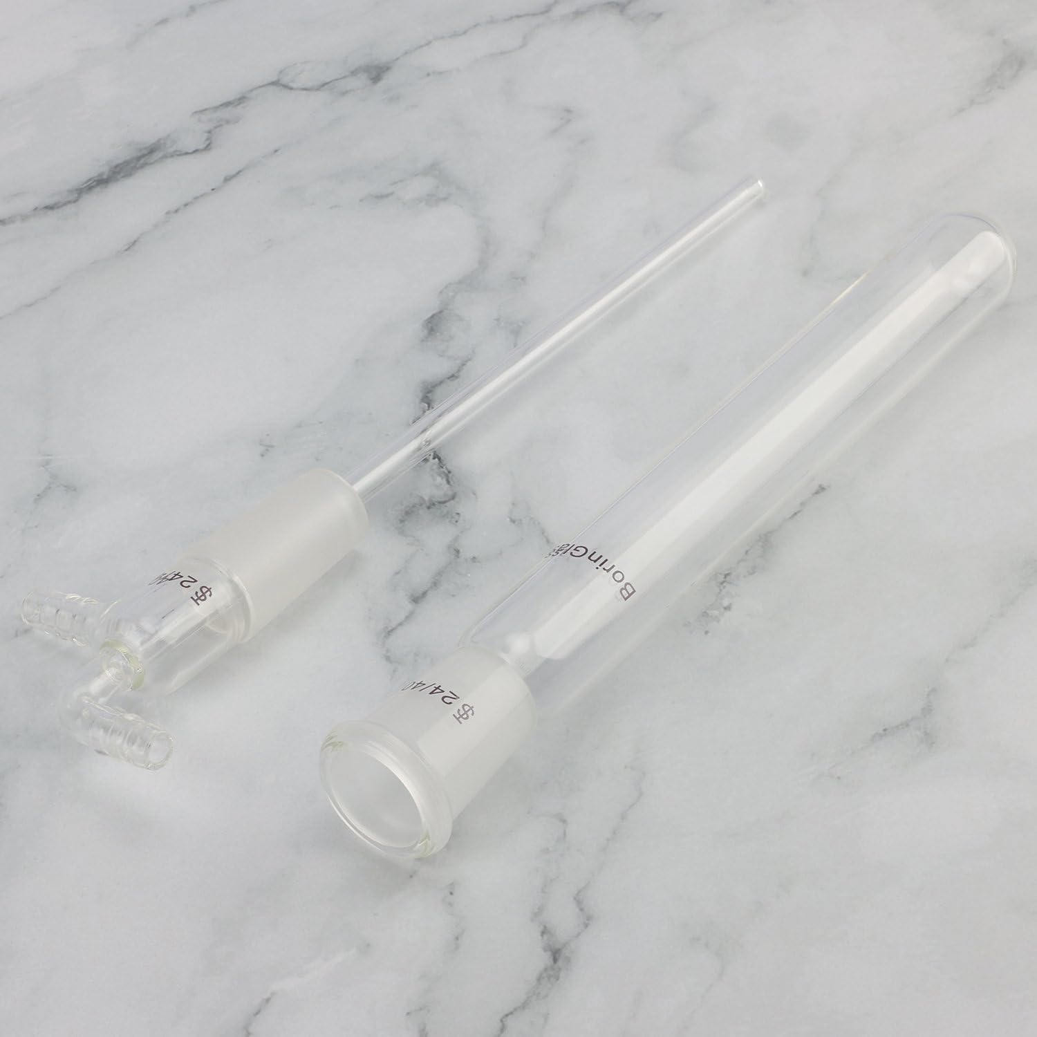 BorinGlass Glass Vacuum Cold Trap Bubbler - 200mm Length with 24/40 Joint & 10mm Serrated Hose - Ideal for Chemistry Labs, Distillation, and Scientific Experiments