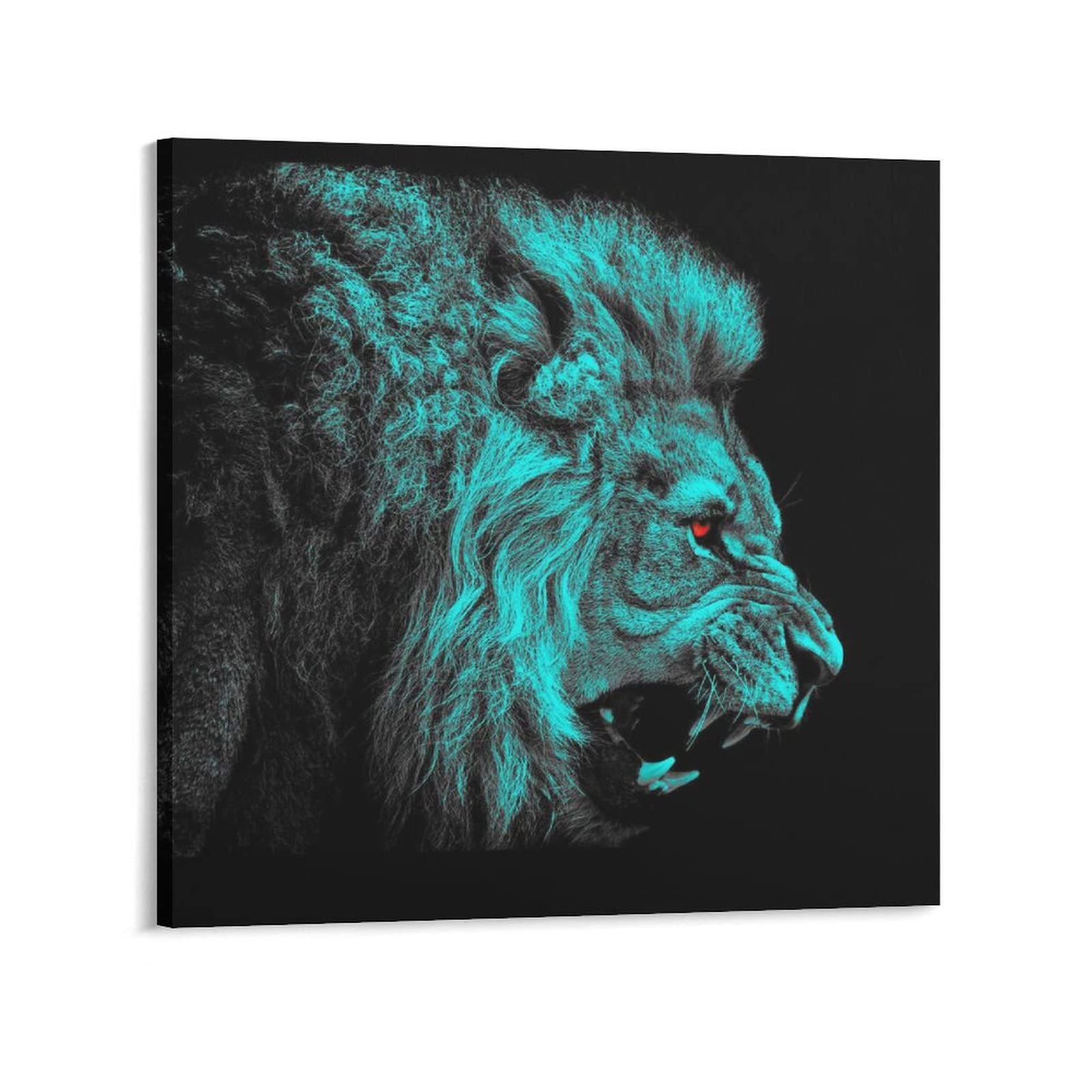 Lion Wall Art Canvas Print - 20x20 Inch (50x50cm) Animal Poster Painting for Home Decor, Office, Living Room & Bedroom Aesthetic | Perfect Gift Idea for Wildlife Lovers