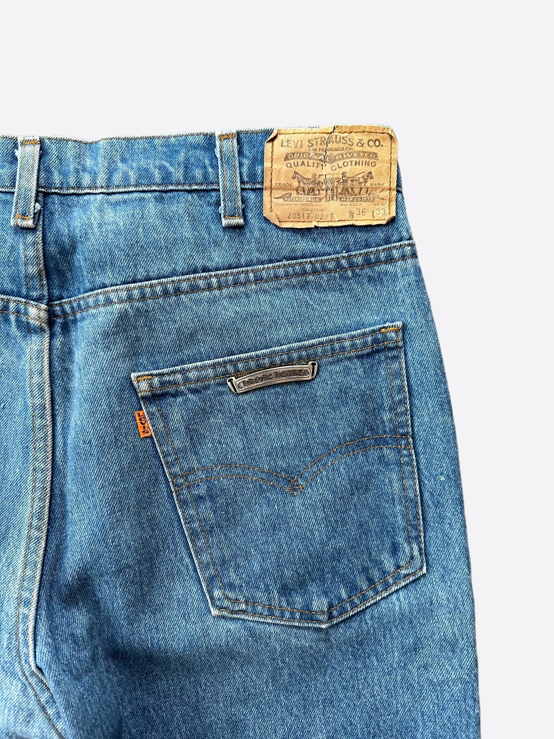 Chrome Hearts x Levi's Blue & Black Cross Patch Denim Jeans for Men - Stylish Vintage Streetwear for Casual Outfits and Night Out