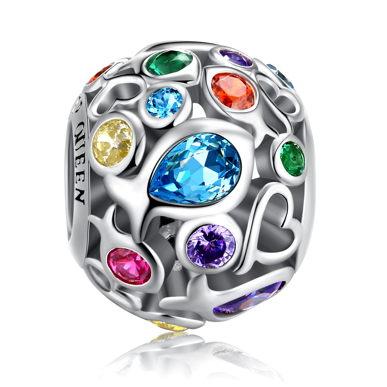FOREVER QUEEN Rainbow Charm Bead for Bracelets - 925 Sterling Silver Openwork Bead with Colorful Cubic Zircon Stones | Skin-Friendly Jewelry for Women | Perfect for Charm Bracelets, Necklaces & DIY Jewelry Making