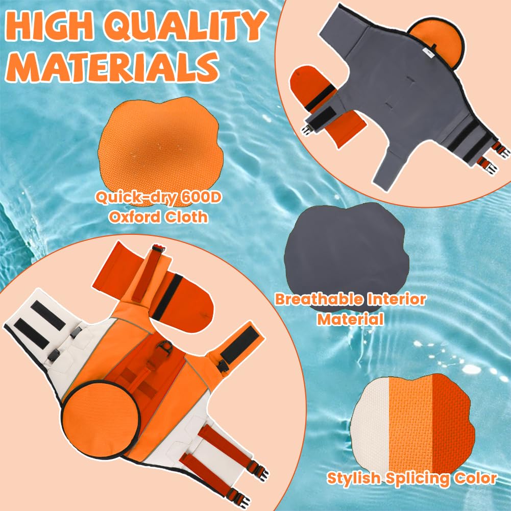 EMUST Dog Life Jacket & Swimming Vest - Adjustable Ripstop Flotation Vest with Rescue Handle for French Bulldog, Dachshund, Corgi (Orange, Medium) - Perfect for Beach, Pool & Boating Safety