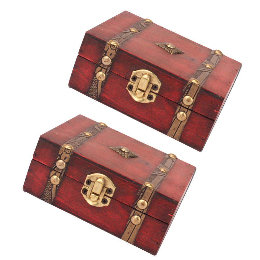Vintage Wooden Lock Treasure Chest - 2Pcs Antique Jewelry Box for Tarot Cards, Trinkets & Home Decor | Perfect for Gifts, Storage & Vintage-Themed Room Decoration