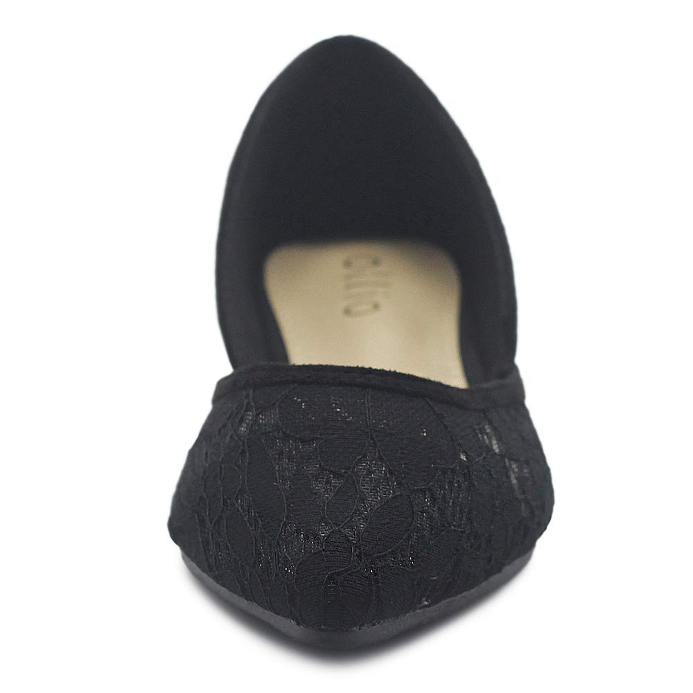 Ollio Women's Ballet Flats - Faux Suede Floral Lace Pointed Toe Shoes | Breathable Mesh Comfort | Perfect for Work, Weddings & Casual Outfits
