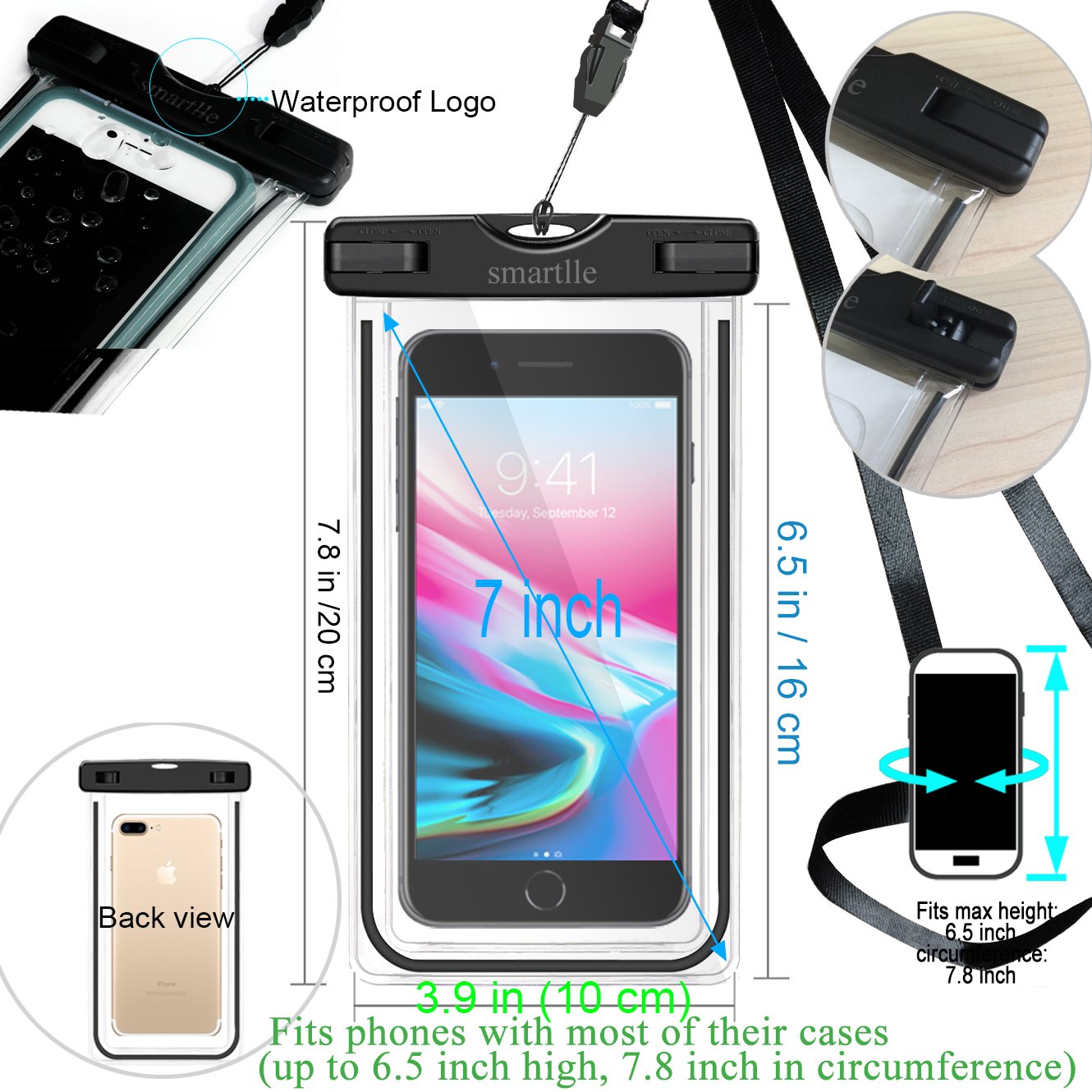 Waterproof Phone Pouch - Universal Dry Bag for iPhone 15/14/13/12/11 Pro Max/XS/XR/8/7/6 Plus & Galaxy S24/S23/A Series - Underwater Snowproof Case for Swimming, Beach, Pool & Outdoor Activities (7