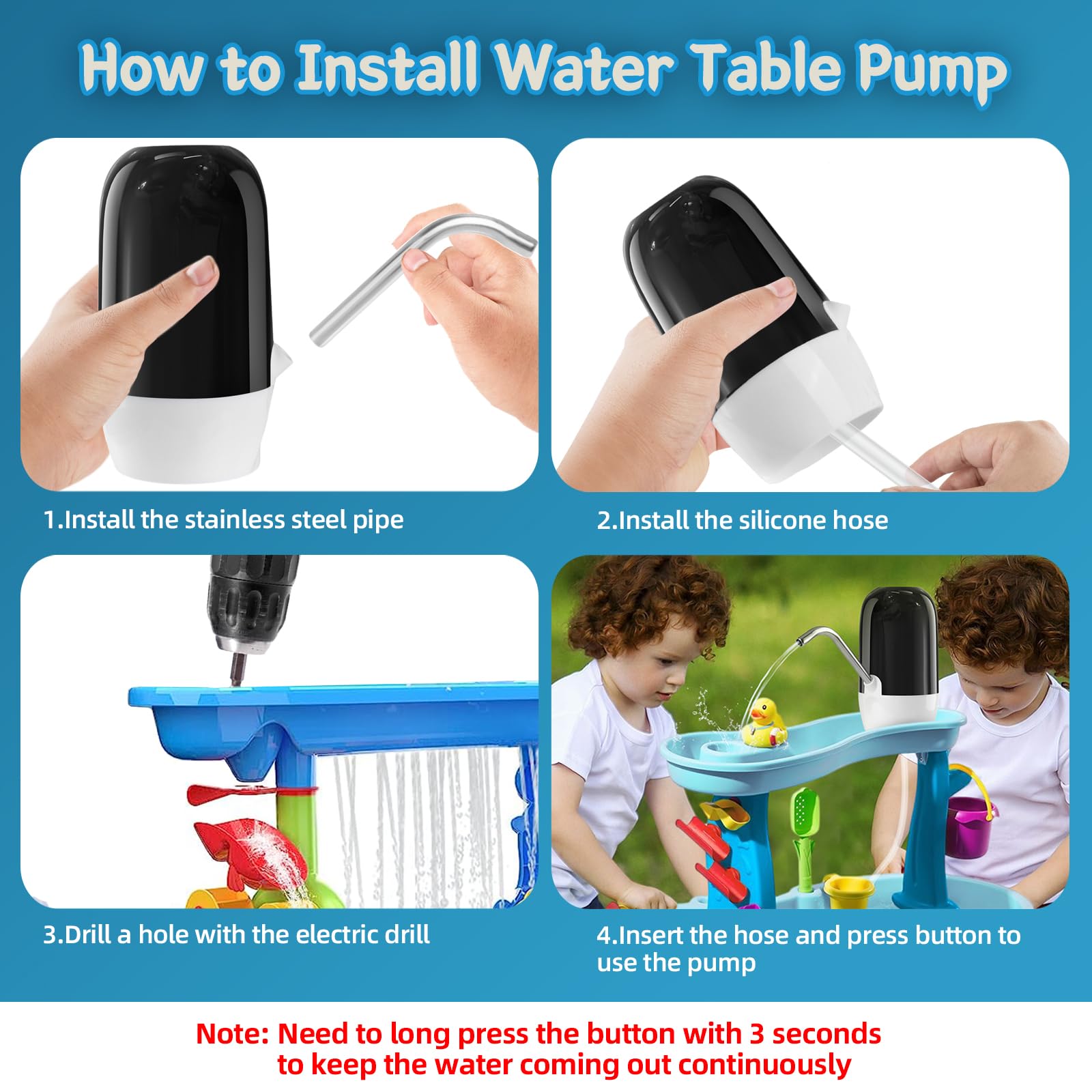 Portable Battery Operated Water Pump for Kids - Cordless Mini Water Pump for Outdoor Summer Fun, Pool, Beach, Garden & Water Play Table Toys