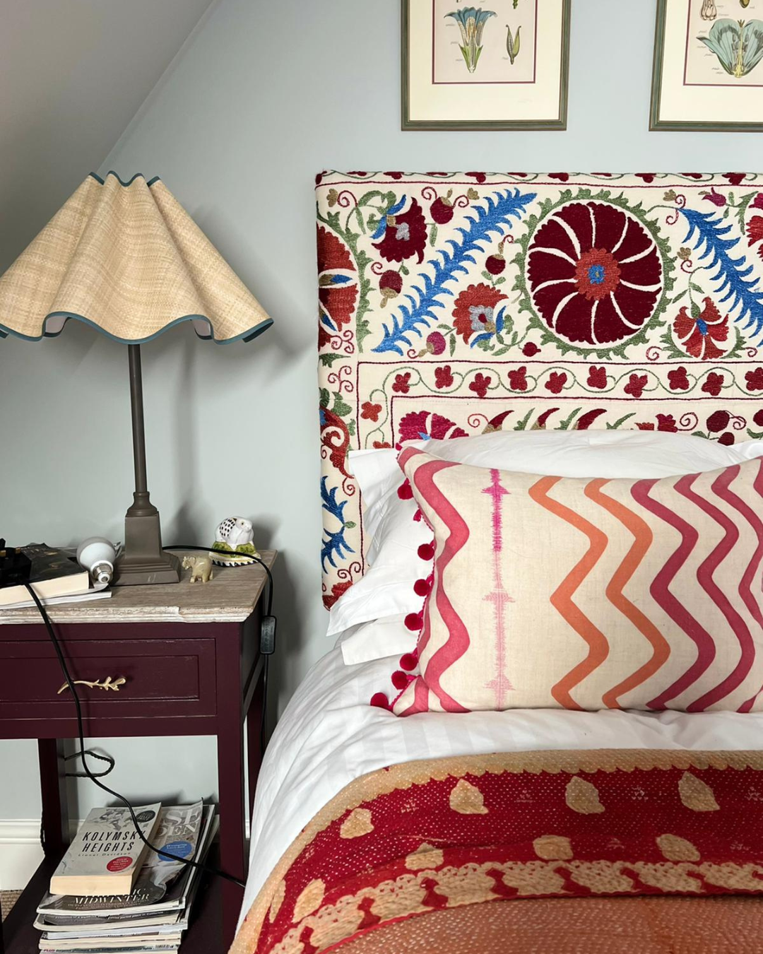 Suzani Embroidered Queen Size Headboard - Boho Chic Bedroom Decor for Master & Guest Rooms