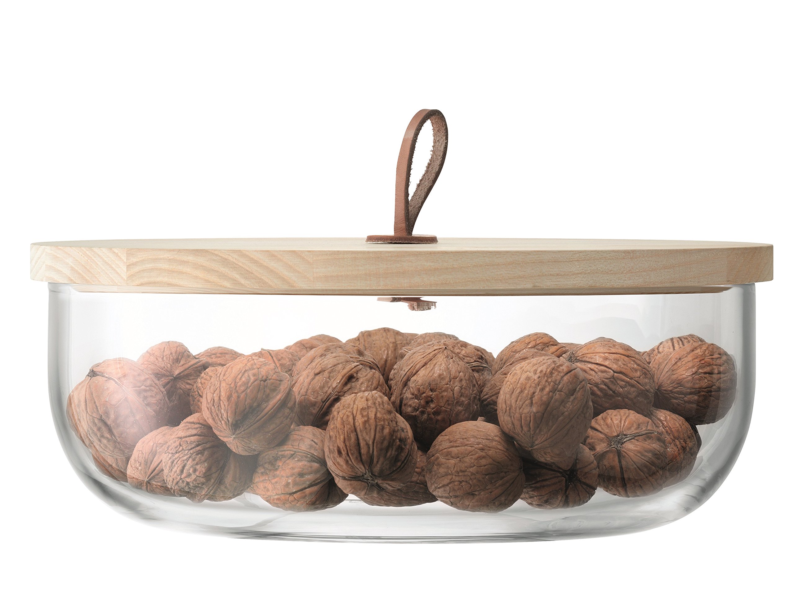 LSA International Ivalo Glass Container with Ash Wood Lid - 4.25 Inch Clear Glass Storage Jar for Kitchen, Pantry Organization & Home Decor