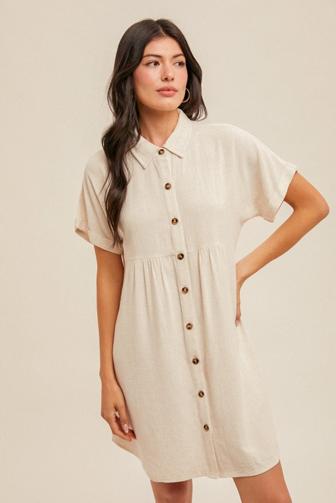 Beige Dolman Sleeve Linen Maternity Shirt Dress for Women - Comfortable Pregnancy Clothes for Summer, Nursing & Casual Wear