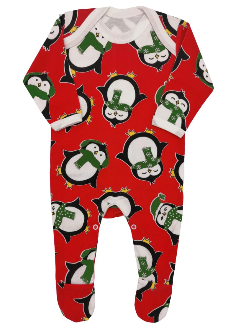 Baby Moo's 1st Christmas Baby Sleepsuit - Adorable Penguin Print Romper for Newborns & Infants | Perfect for Holiday Photos, Family Gatherings & Christmas Celebrations
