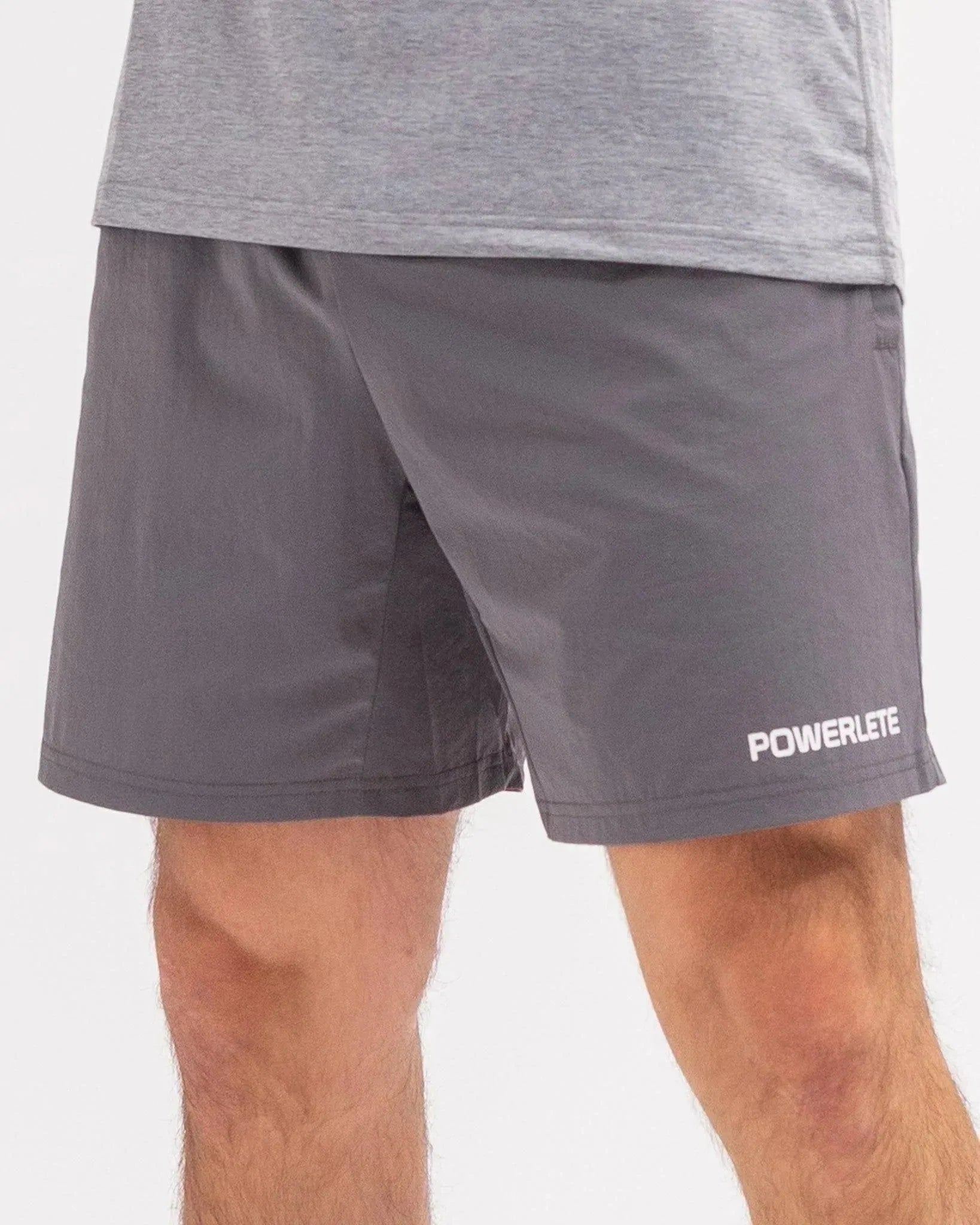 Powerlete Evolve Men's Workout Shorts - Lightweight, Breathable Gym Shorts for Running, Training & Fitness - Grey Athletic Shorts for Men