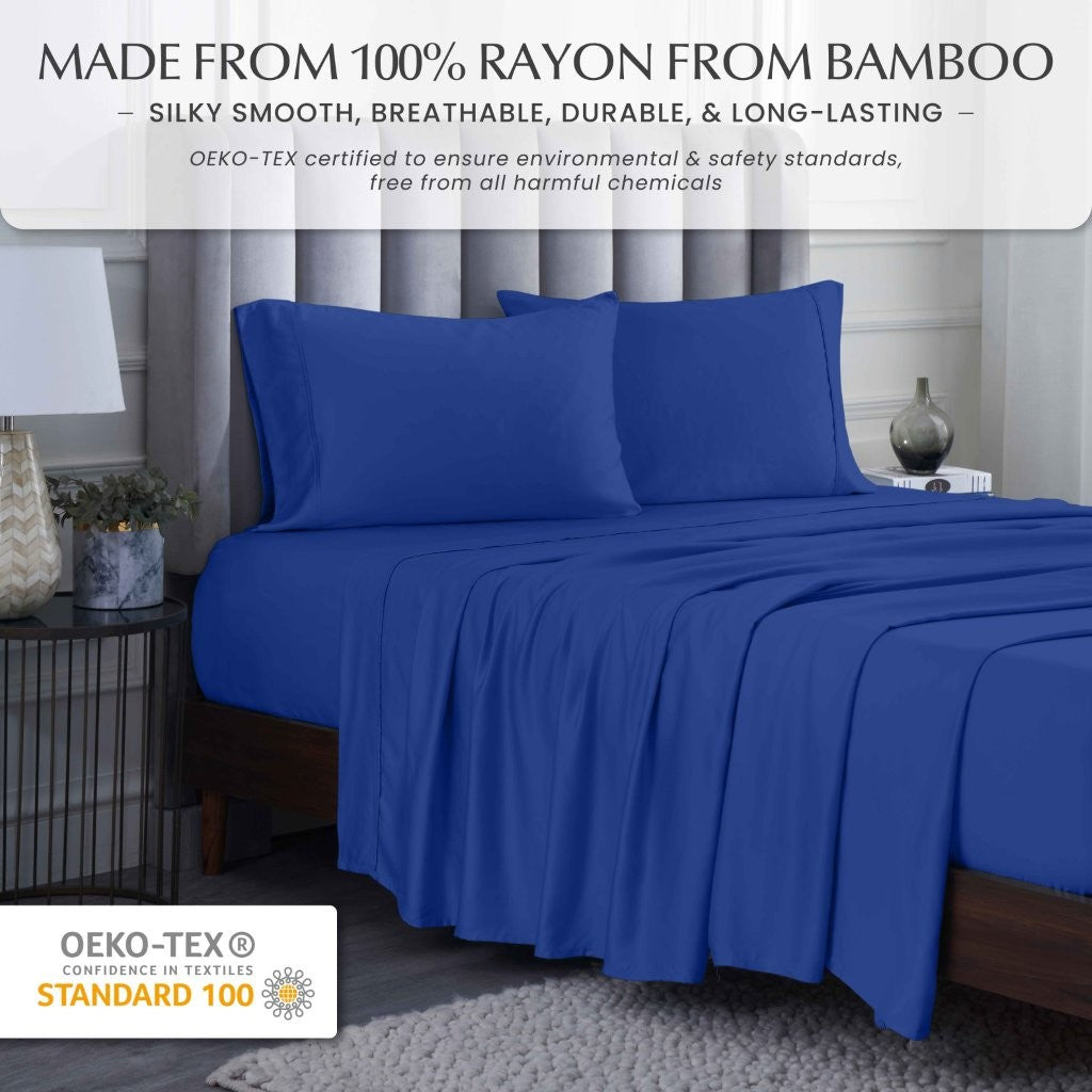 300 Thread Count Rayon From Bamboo Solid Deep Pocket Sheet Set - Ultra Soft & Breathable Bed Sheets for Queen Size Mattress - Perfect for All-Season Comfort & Luxury Bedroom Decor