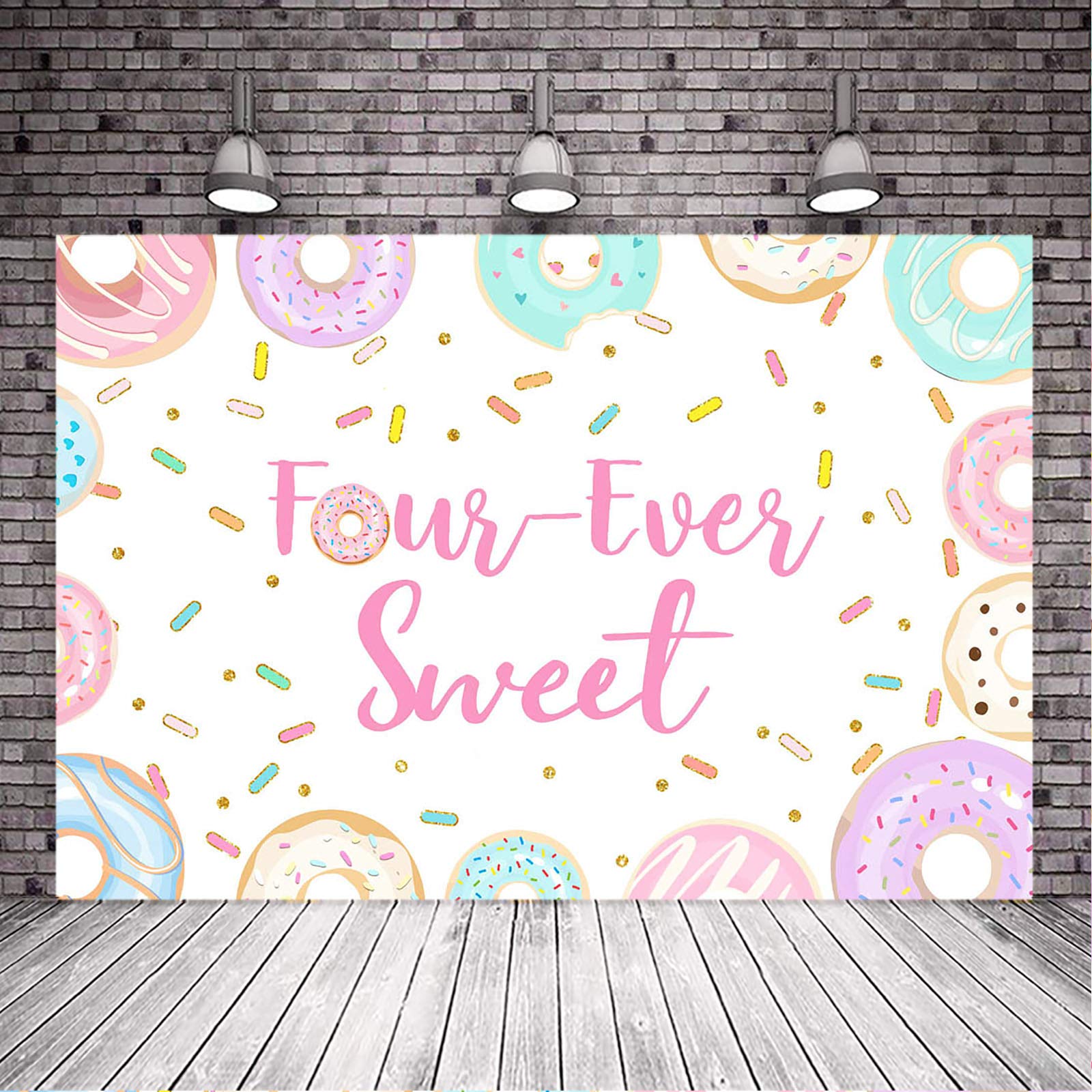4th Birthday Backdrop - Avezano Four-Ever Sweet Donut Theme Party Decor for Girls (8x6ft) | Perfect for Birthday Photoshoots, Baby Showers & Dessert-Themed Celebrations