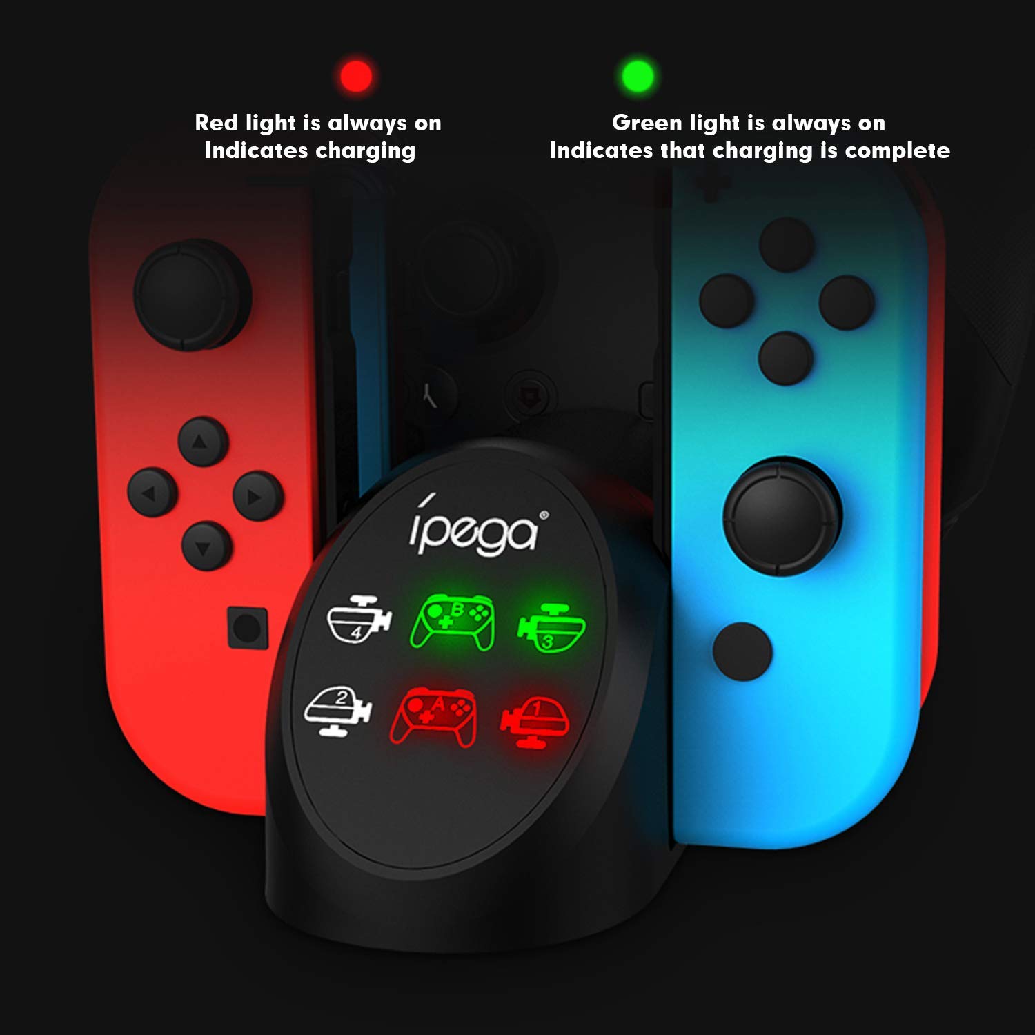 ECHZOVE Nintendo Switch Controller Charger - Fast Charging Dock for 4 Joy-Con & 2 Pro Controllers with USB 2.0 Ports | Includes 2 Joy-Con Wrist Straps | Perfect for Multiplayer Gaming Sessions & Family Game Nights (Not Compatible with PowerA Pro Controllers)
