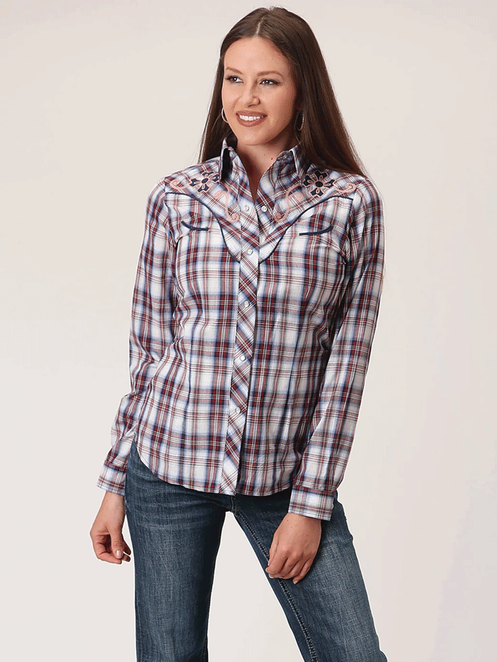 Roper Women's Plaid Long Sleeve Western Shirt in Wine Red - Classic Cowgirl Style for Rodeo, Country Music Festivals & Western Fashion