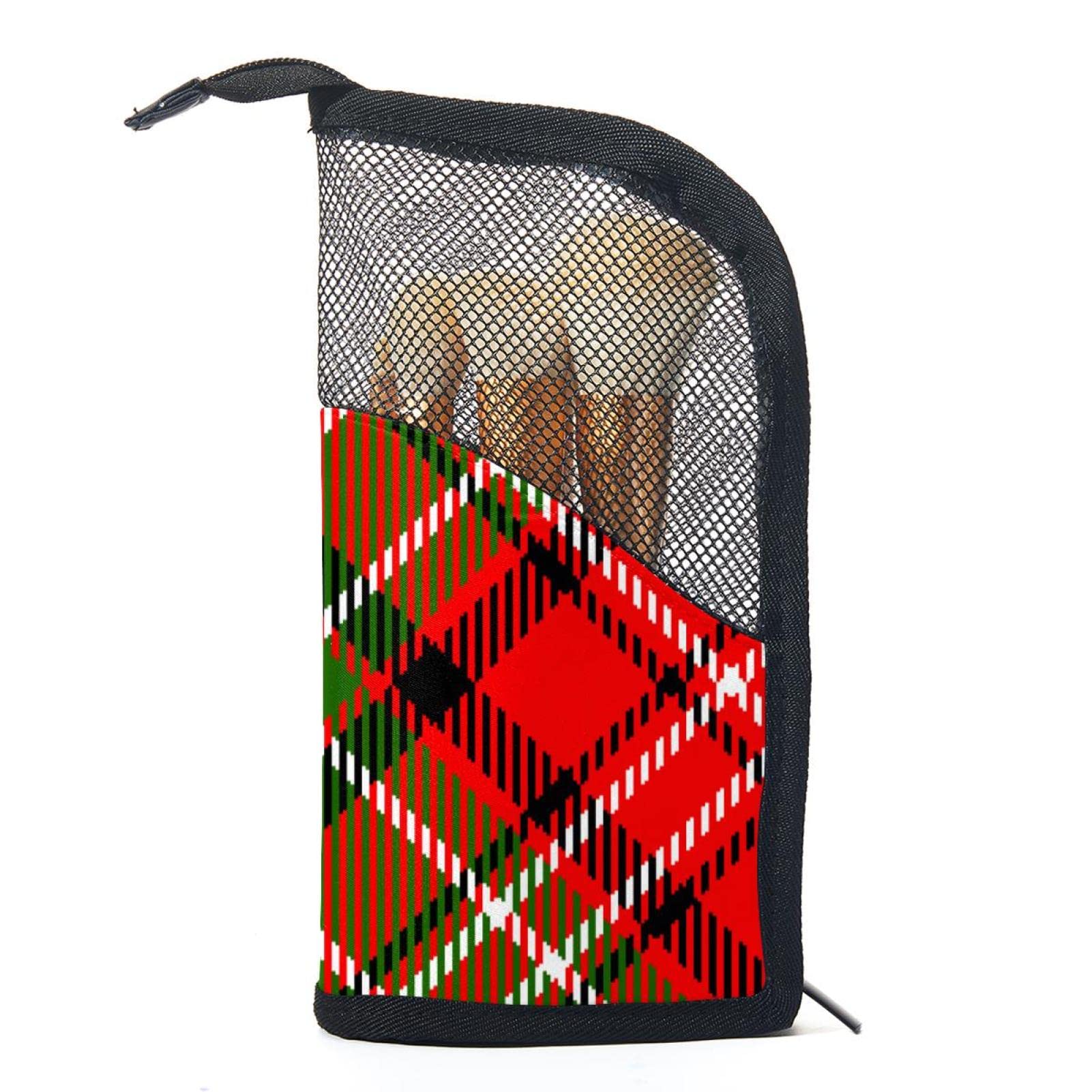 12-Piece Makeup Brush Organizer Bag - Plaid Red Green Classic Tartan Portable Cosmetic Brush Holder Case for Travel & Home Storage | Perfect for Makeup Artists & Beauty Enthusiasts