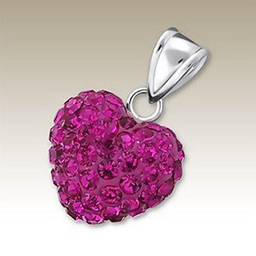 925 Sterling Silver Heart Pendant with Fuchsia Crystal Stones - Elegant Jewelry Gift for Women - Perfect for Valentine's Day, Anniversary & Special Occasions