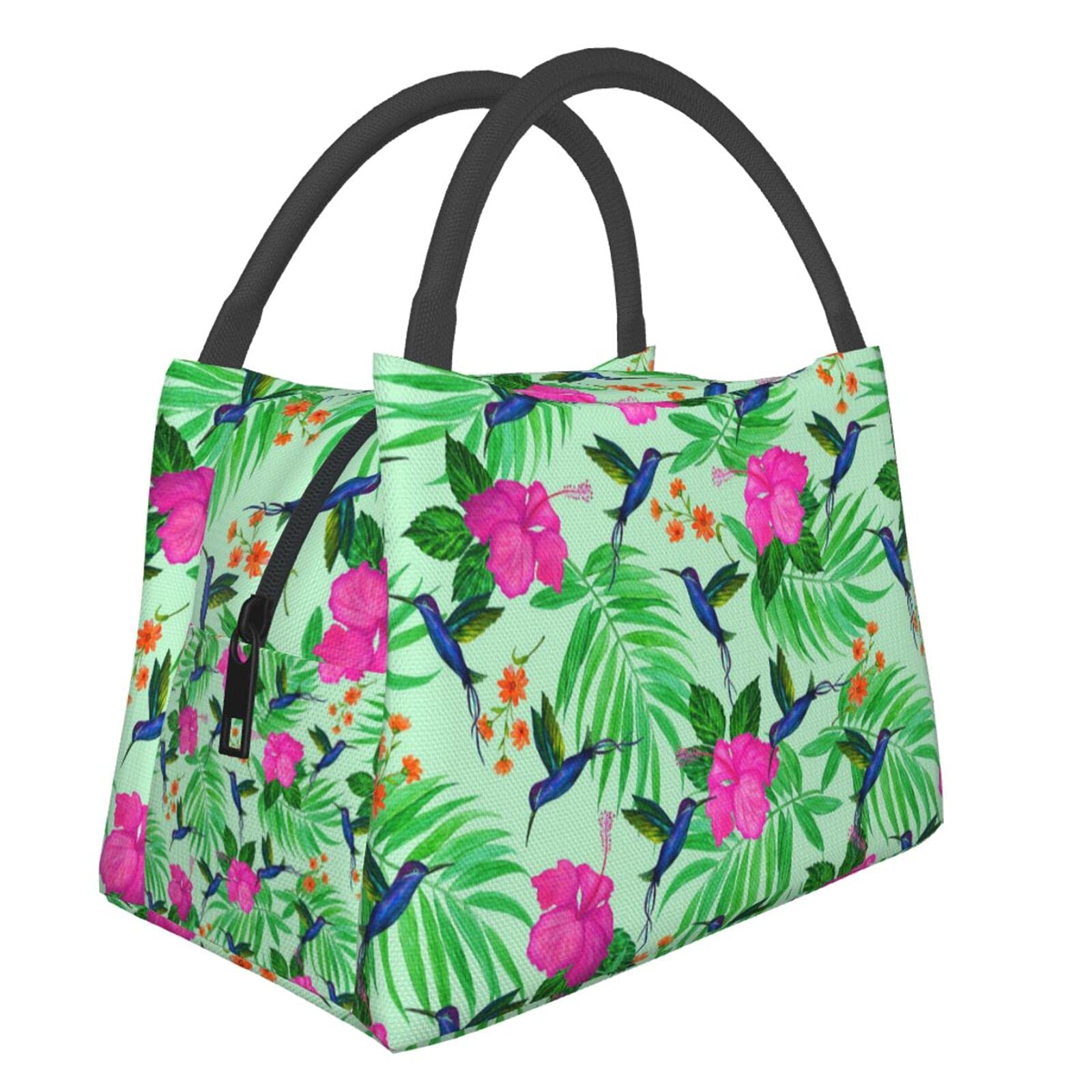 Stylish Hummingbird Print Insulated Lunch Bag for Women & Girls - Tropical Floral Design, Perfect for Camping, Fishing, Travel & Picnics