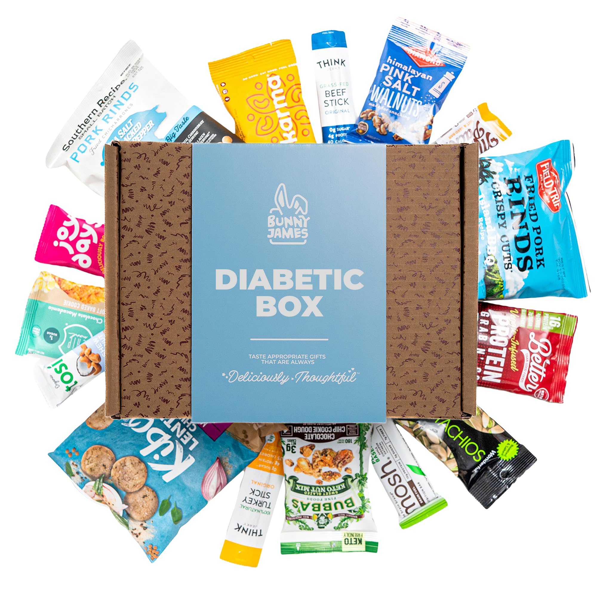 Diabetic-Friendly Snack Gift Basket for Adults - Healthy Low Sugar Chips, Candy, Jerky & Nuts - Perfect Care Package for Diabetics, Office Gifts & Holiday Presents