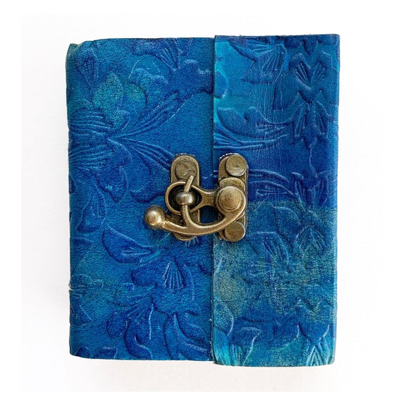 Premium Blue Embossed Leather Journal - 3x4 Inches, Handmade Writing Notebook for Men & Women - Perfect for Travel, Journaling, Gift Giving & Note Taking