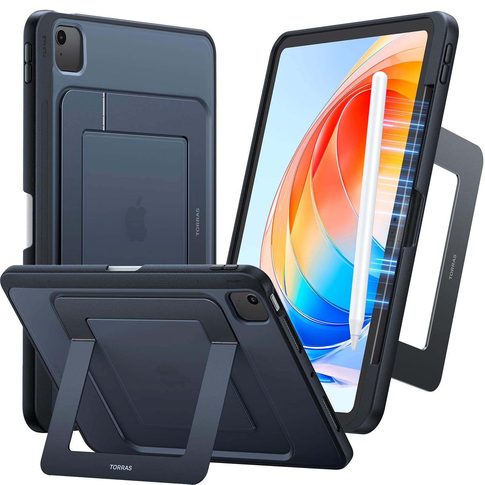 TORRAS iPad Air 13 inch Case (M3 2025/ M2 2024) & iPad Pro 12.9 Case (2022/2021) - Ultra Stable Stand with Adjustable Viewing Angles, Slim Protective Kickstand Cover with Apple Pencil Holder - Perfect for Work, Study, and Entertainment - Black
