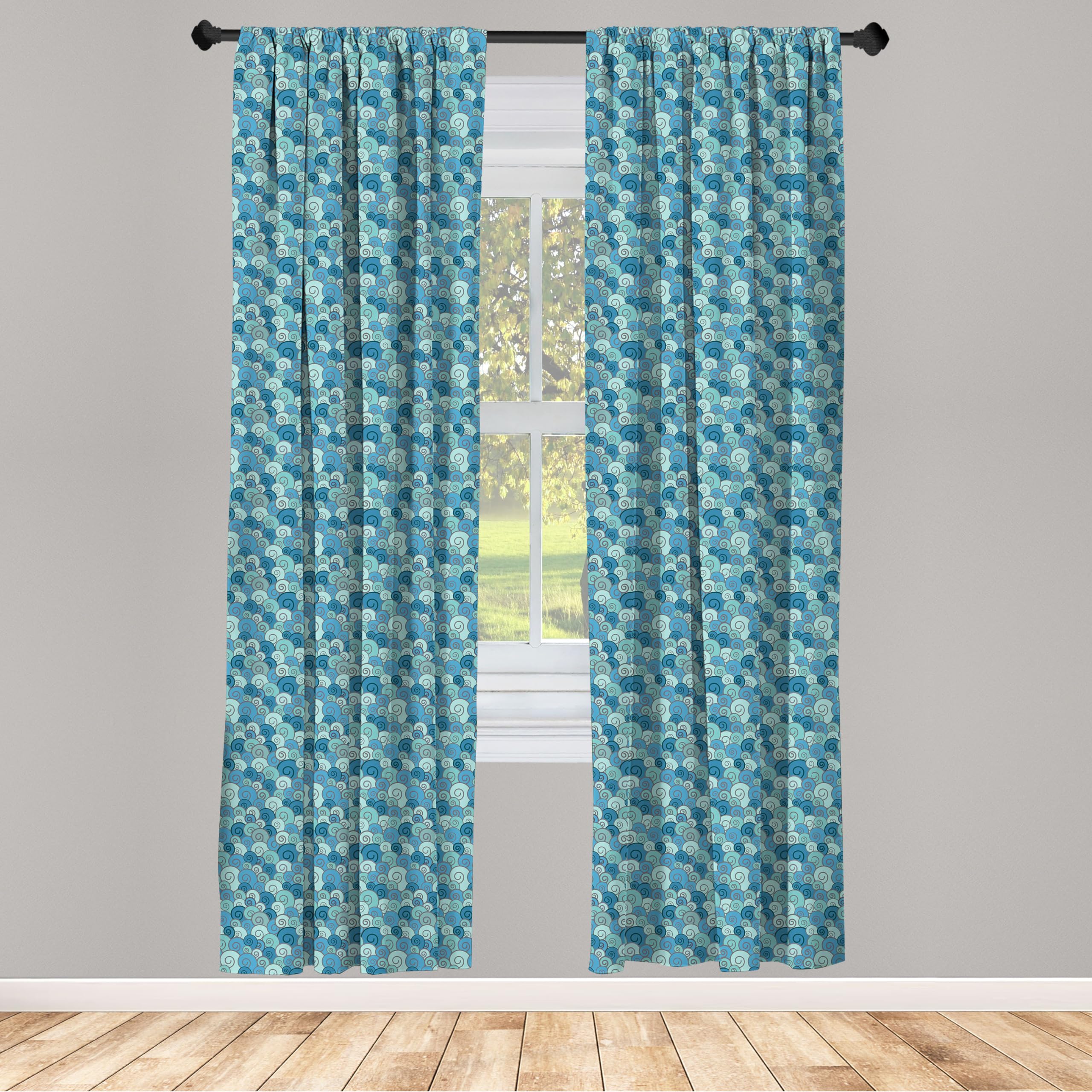 Ambesonne Nautical Curtains - Blue Ocean Wave Abstract Doodle Print, 2 Panel Set (28