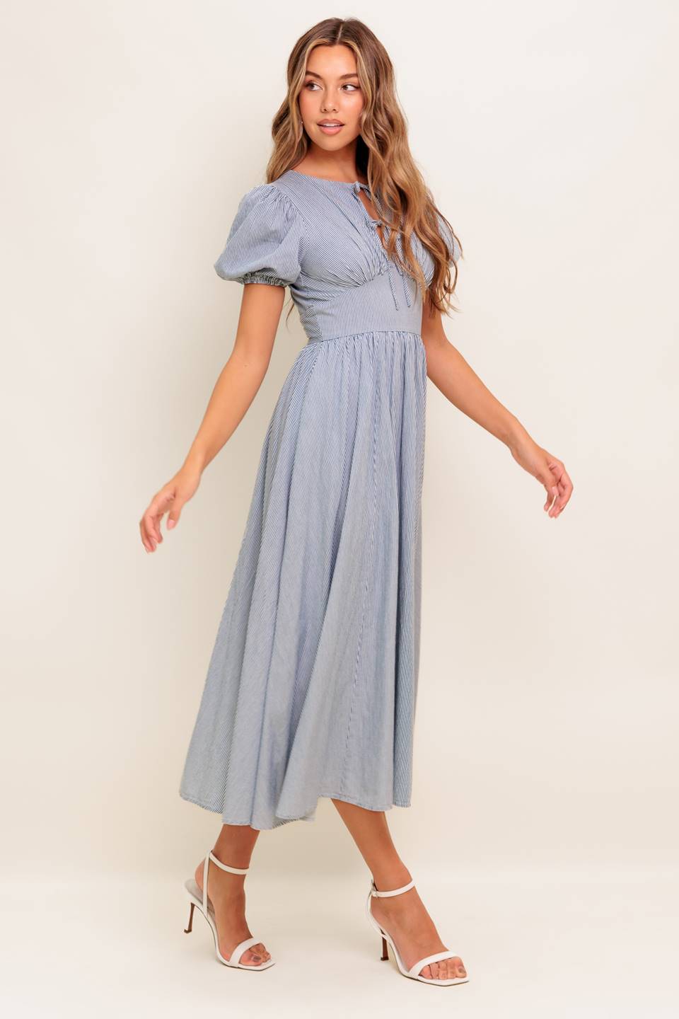 Cherie Blue Midi Dress - Elegant Casual & Party Wear for Women | Perfect for Office, Date Night & Special Occasions