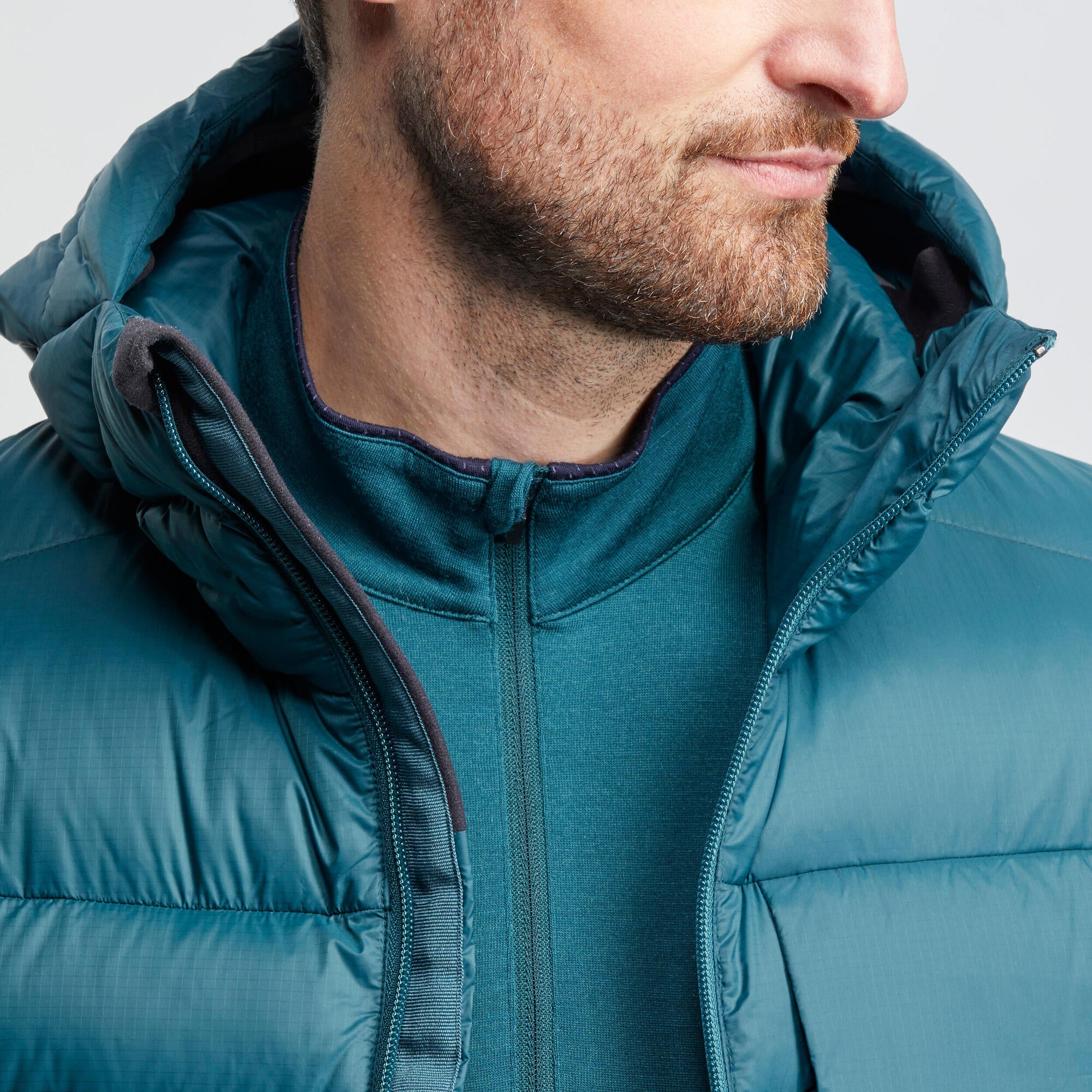 Forclaz MT500 Men's Hooded Padded Jacket for Mountain & Backpacking - Warm & Lightweight Down Coat for Hiking, Camping in Cold Weather (14°F)