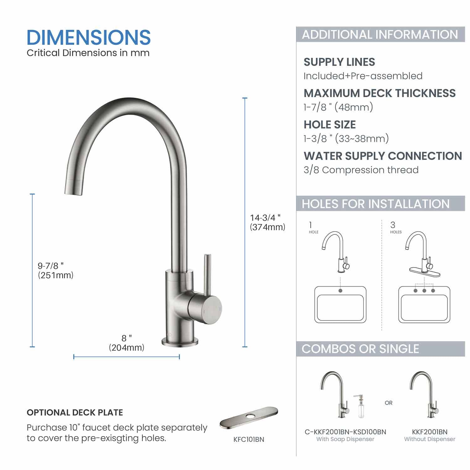 KIBI KKF2001 High Arc Single Hole Kitchen Faucet - 360° Swivel Spout Brushed Gold Finish | Rust & Corrosion Resistant | Perfect for Modern Farmhouse & RV Kitchen Sinks
