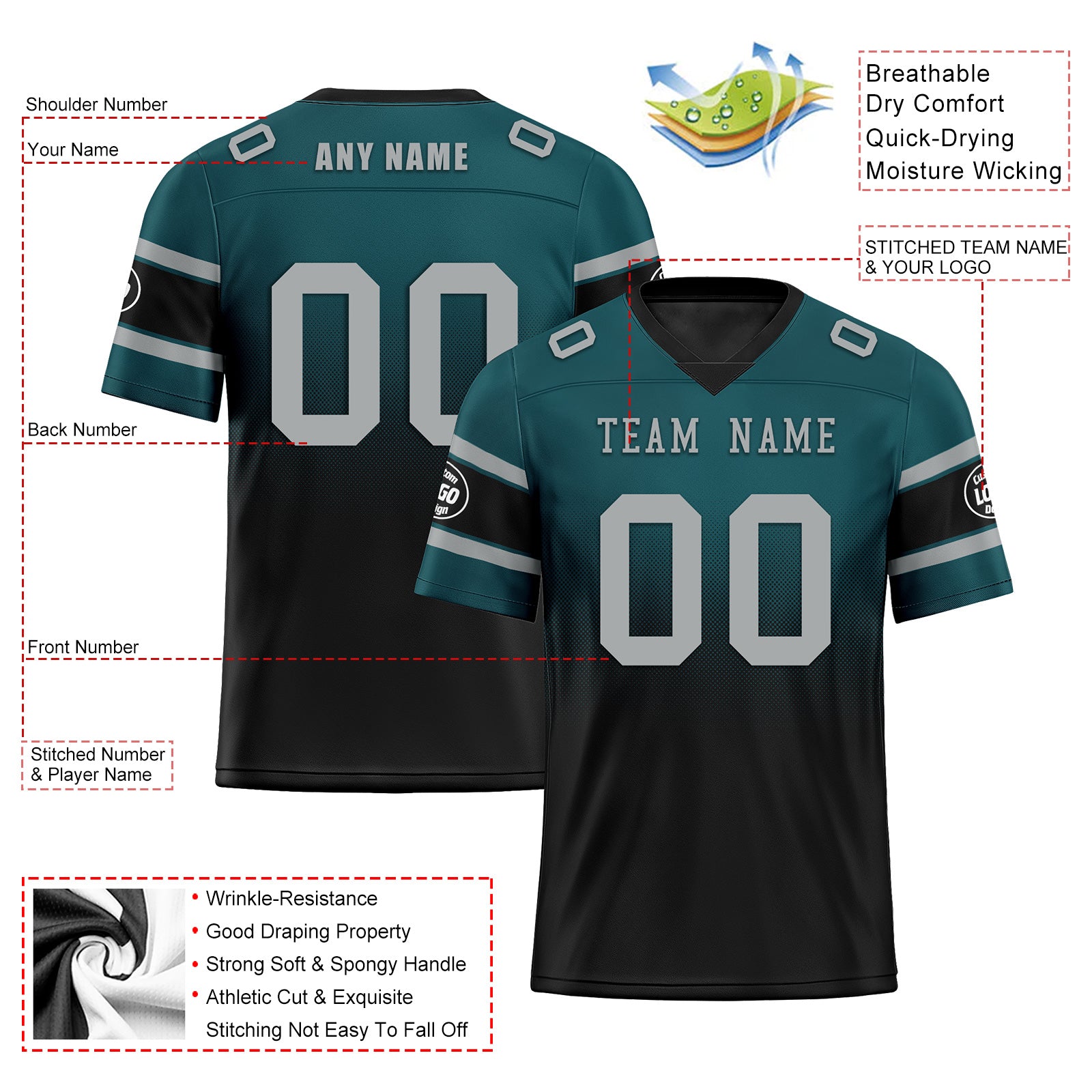 Custom Green & Black Philadelphia Eagles Personalized Authentic Football Jersey FBJ02 D020249 - Official NFL Replica Jersey for Fans & Players - Perfect for Game Day, Tailgating & Sports Events