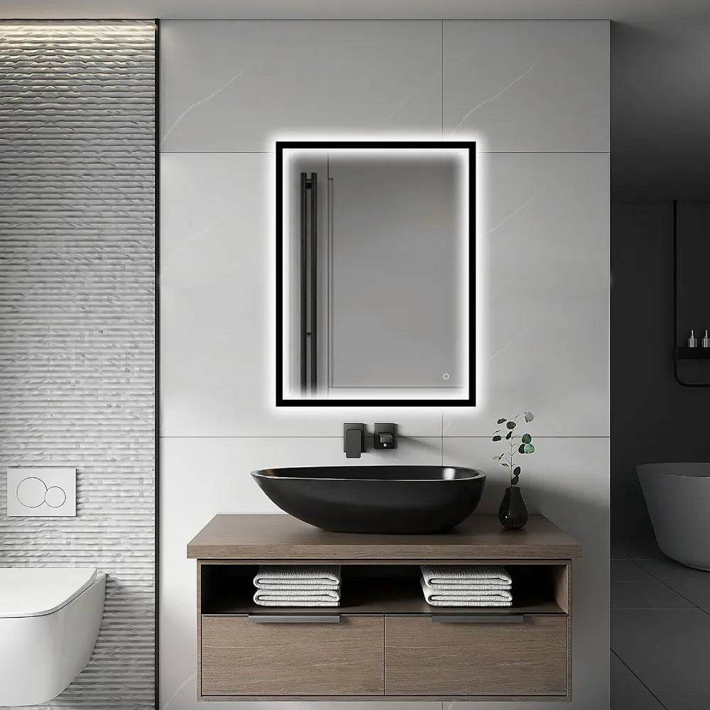 LEO Front & Backlit LED Lighted Mirror with Dimmer & Defogger - 2 Sizes Available - Perfect for Vanity, Bathroom & Makeup Station