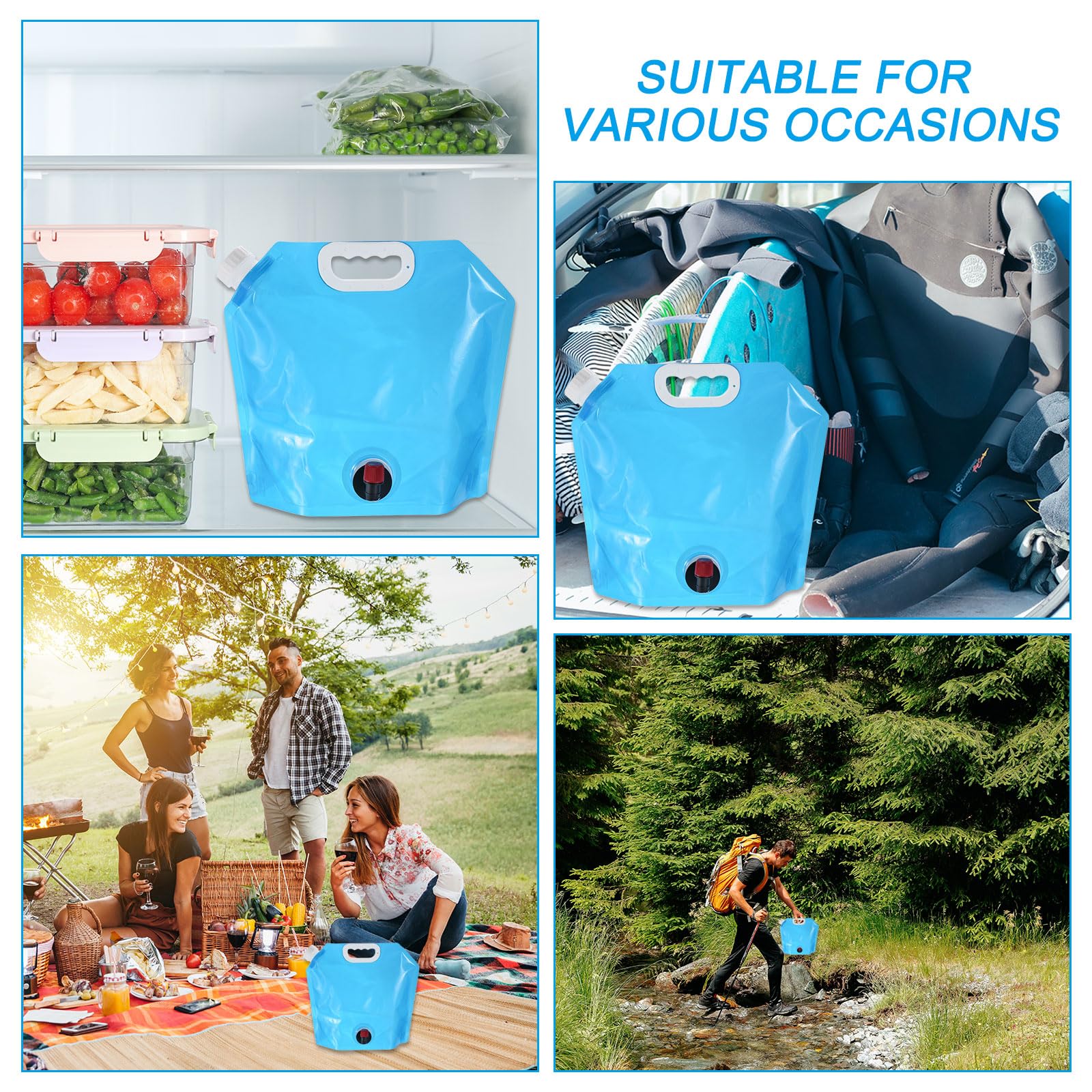 PATIKIL 1.3 Gallon Collapsible Water Container with Spigot - Portable PE Storage Jug, Foldable Water Bag for Camping, Hiking, Emergency Preparedness - Perfect for Outdoor Adventures, Travel & Disaster Kits (Blue)