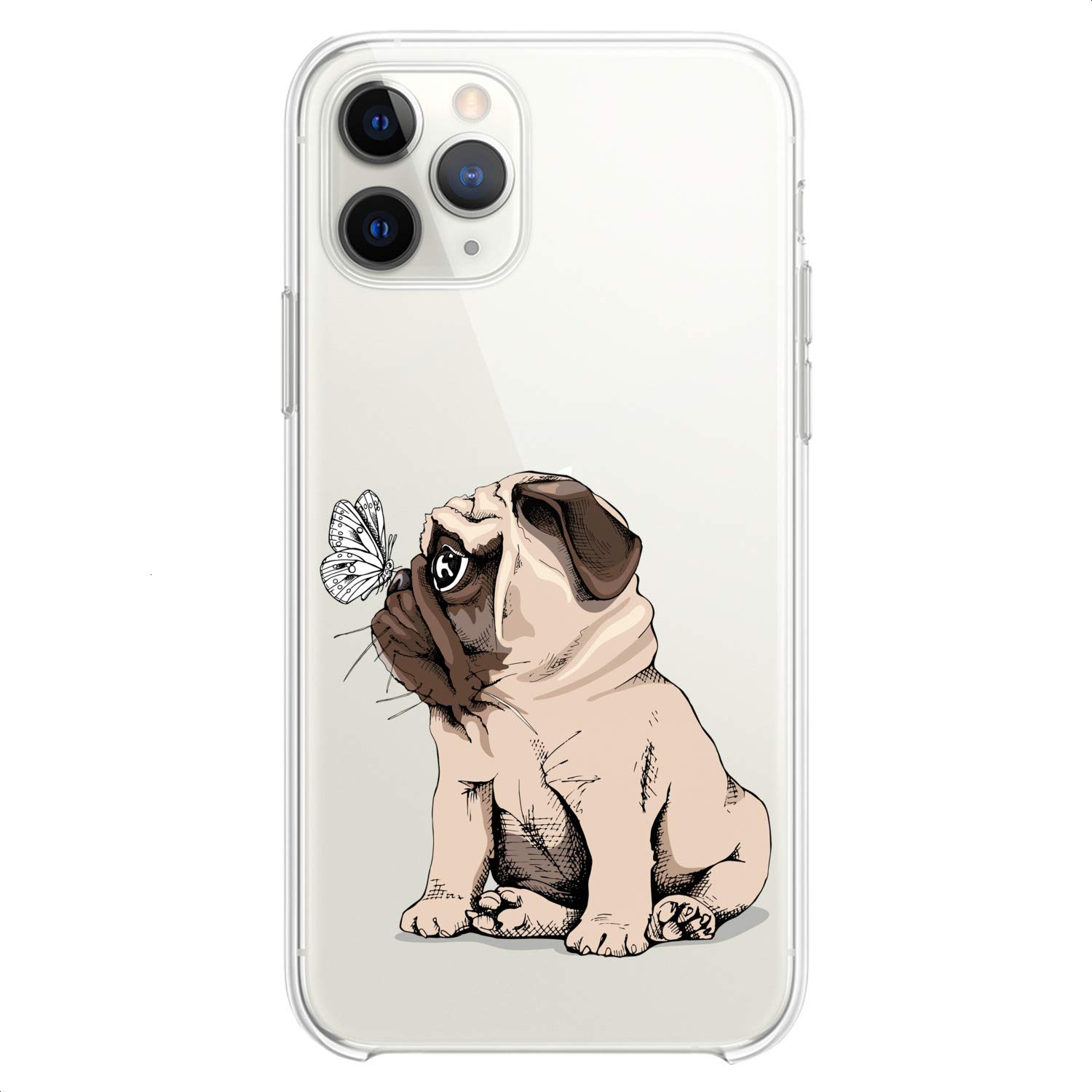Premium TPU Phone Case for iPhone 16/15/14/13/12/11 Pro Max/Plus/Mini/Xs/Xr/X/8/7/6/5/SE - Cute Pug & Butterfly Kawaii Design, Slim Flexible Silicone Cover with Clear Animal Print | Perfect for Pet Lovers & Kawaii Style Protection