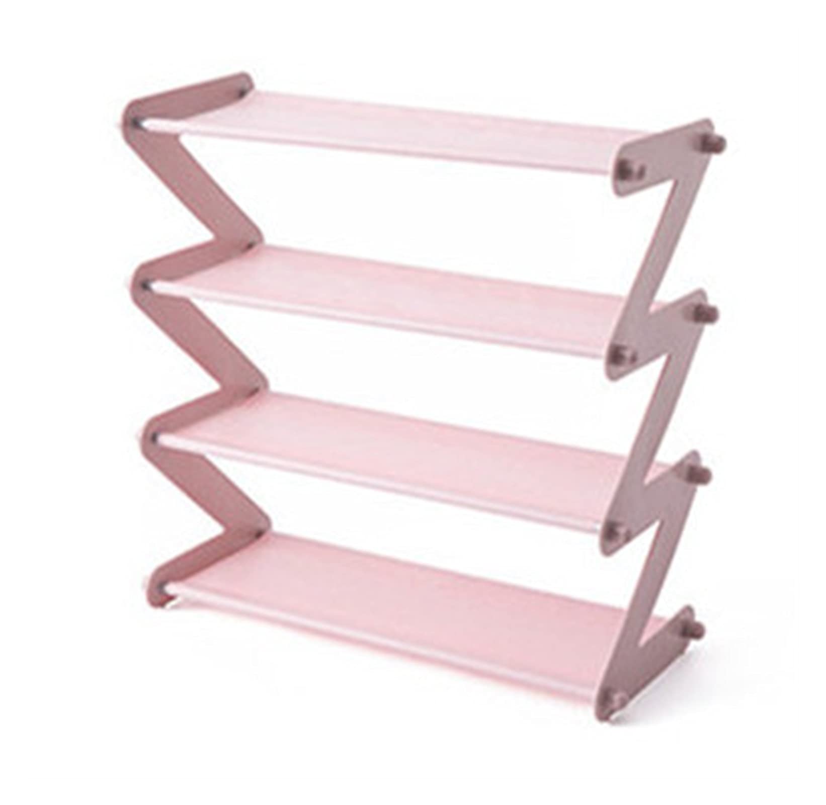 **YINGHUA Stainless Steel Shoe Rack Organizer - 4-Tier Z-Shape Storage Shelf for Shoes, Books & Sundries - Space-Saving for Dorm Room, Bedroom & Entryway (Pink)**    *(Perfect for small spaces, keeping your footwear, books, and accessories neatly organized at home or office!)*
