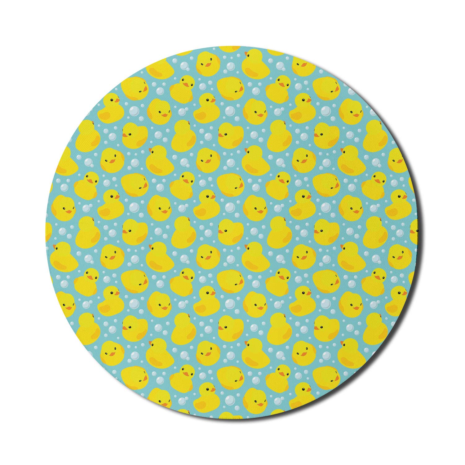 Ambesonne Non-Slip Rubber Duck Mouse Pad - 8 Inch Round Gaming Mousepad with Water Bubbles Design in Turquoise, Yellow & Orange - Perfect for Office, Gaming & Computer Workstations