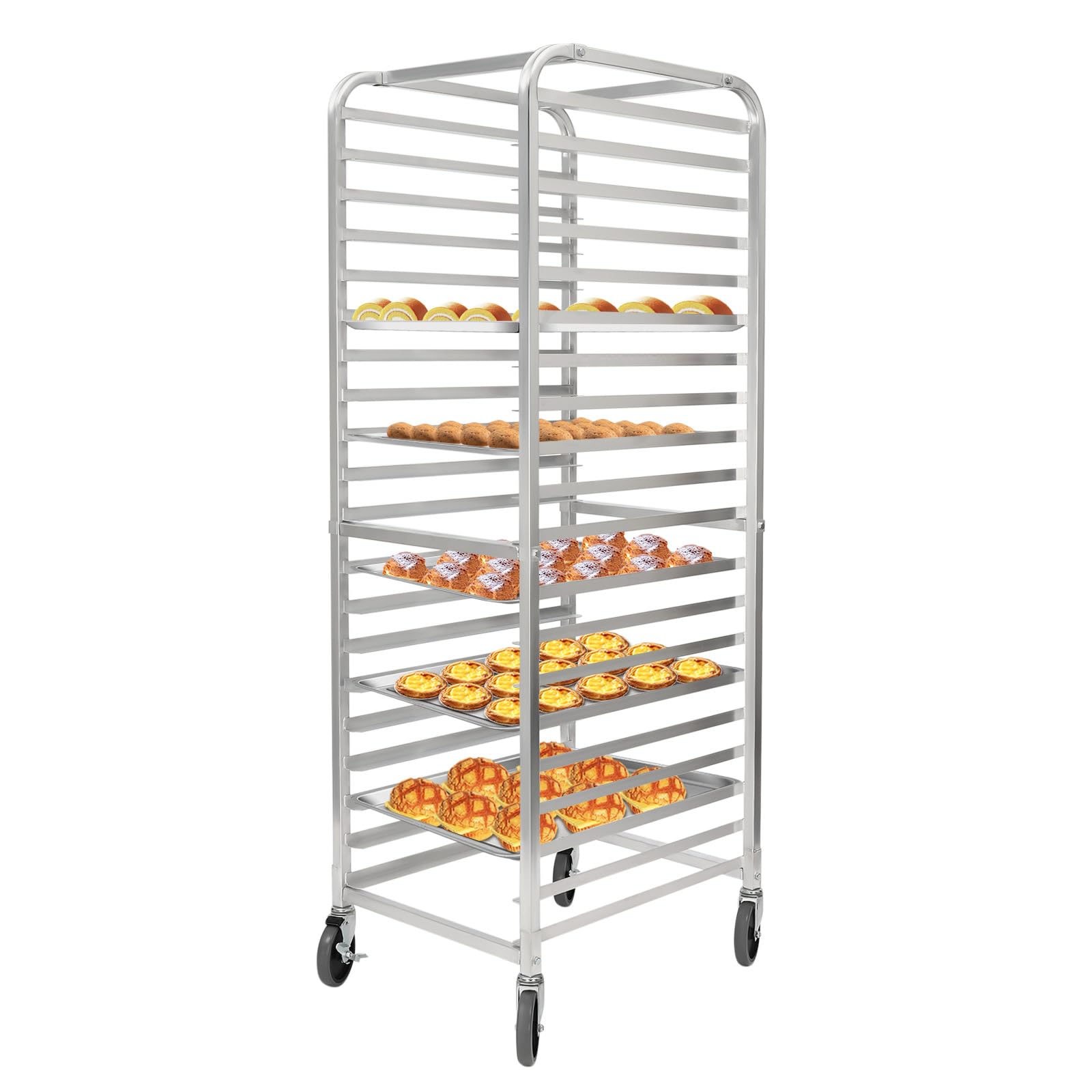 20-Tier Aluminum Bread Rack with Lockable Wheels - Commercial & Home Kitchen Storage for Full/Half Sheet Pans - Perfect for Bakeries, Pizzerias, Cafeterias & Home Baking Organization