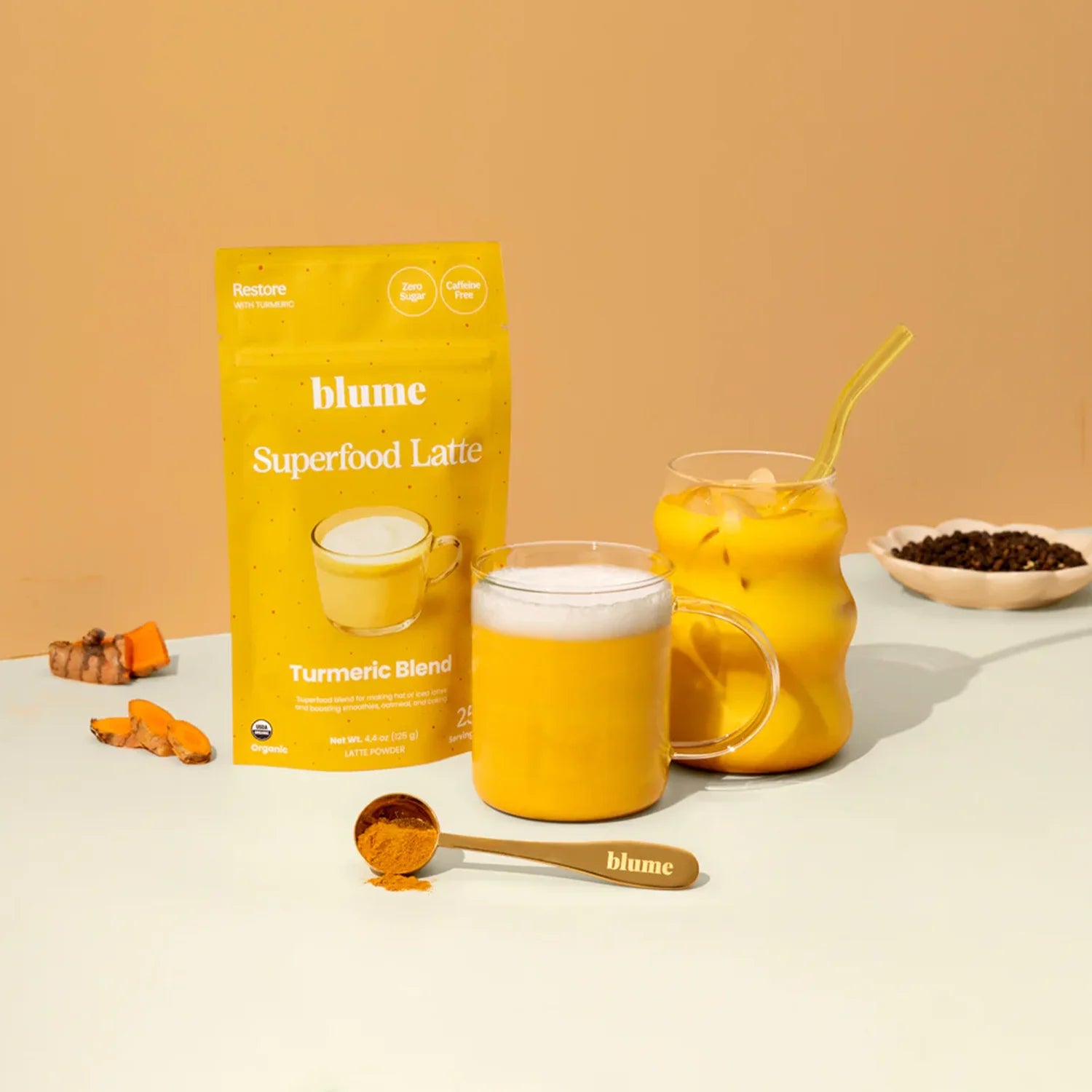 Blume Turmeric Blend Superfood Latte Mix - 125g | Organic Golden Milk Powder with Black Pepper & Cinnamon | Perfect for Morning Boost, Afternoon Pick-Me-Up & Evening Relaxation