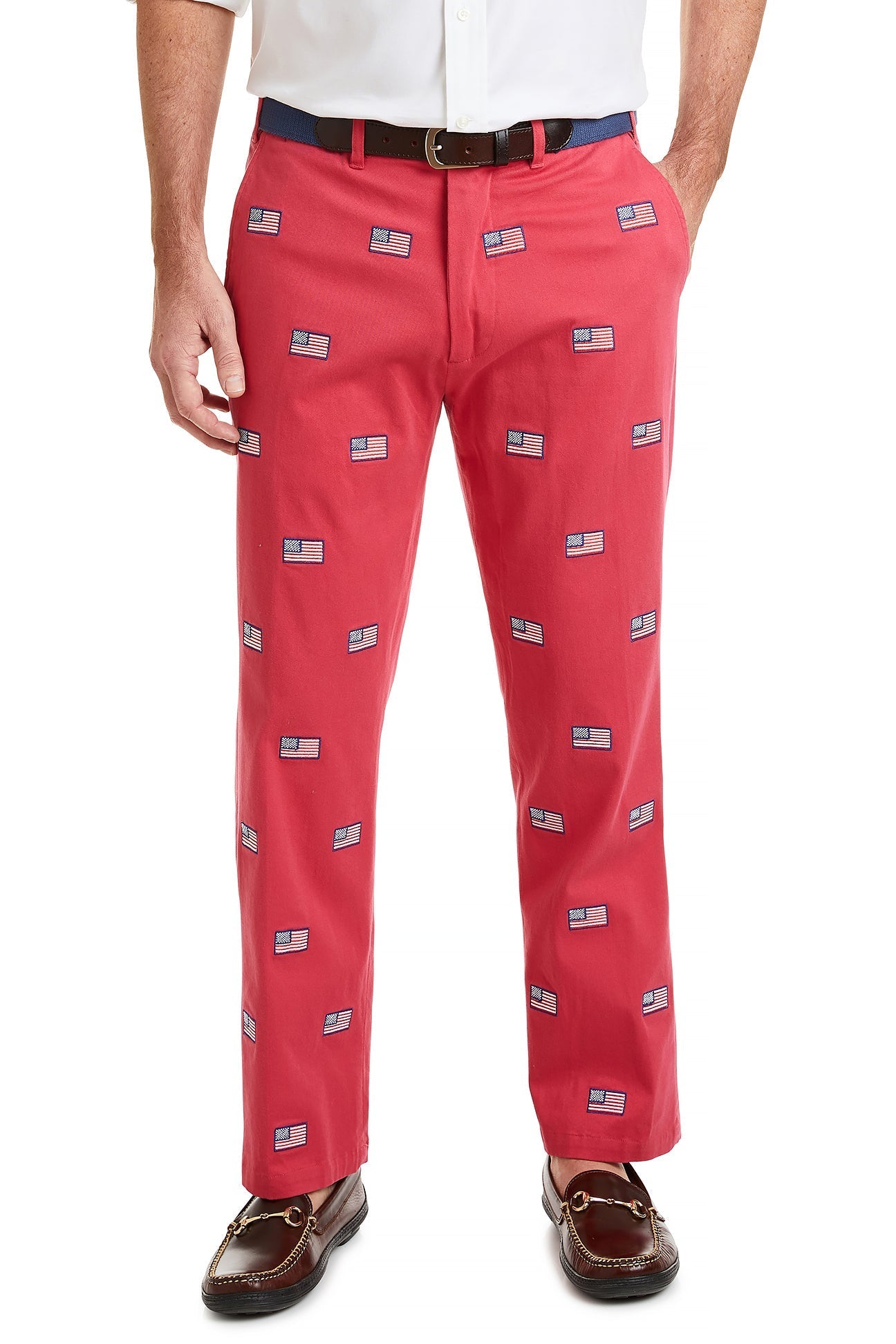 Men's Harbor Pant Stretch Twill Pants - Comfortable Hurricane Red with American Flag Design for Work, Outdoor & Casual Wear