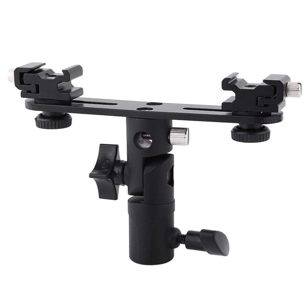 Professional Double Flash Bracket with Dual Cold Shoe Mount - Perfect for Photography Lighting Stands, Studio Strobes & On-Camera Flash Setups
