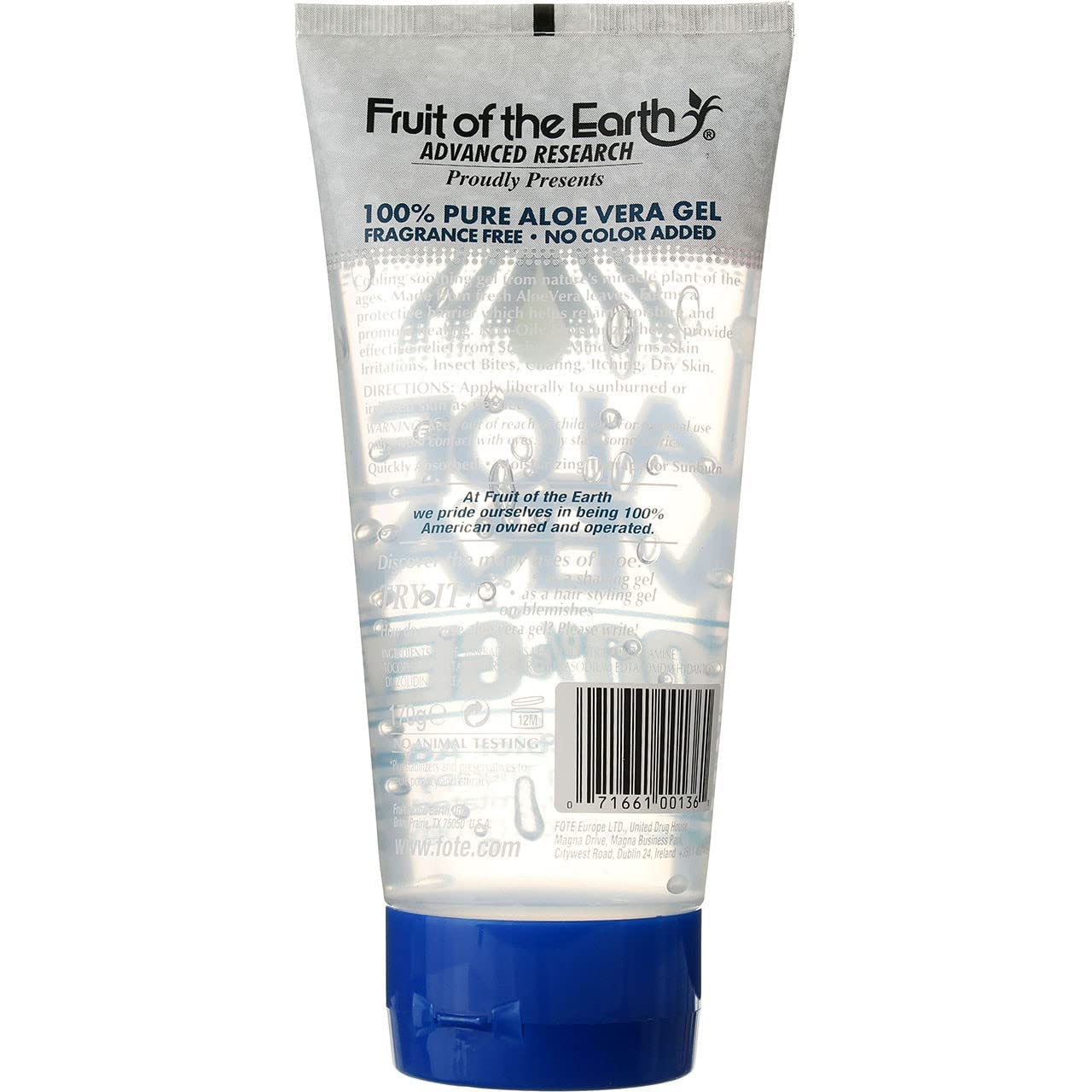 Fruit of the Earth Aloe Vera Gel 170g - Pure Moisturizing Therapy for Dry, Irritated Skin & Sunburn Relief | Soothing After-Sun Care & Daily Hydration for Face & Body