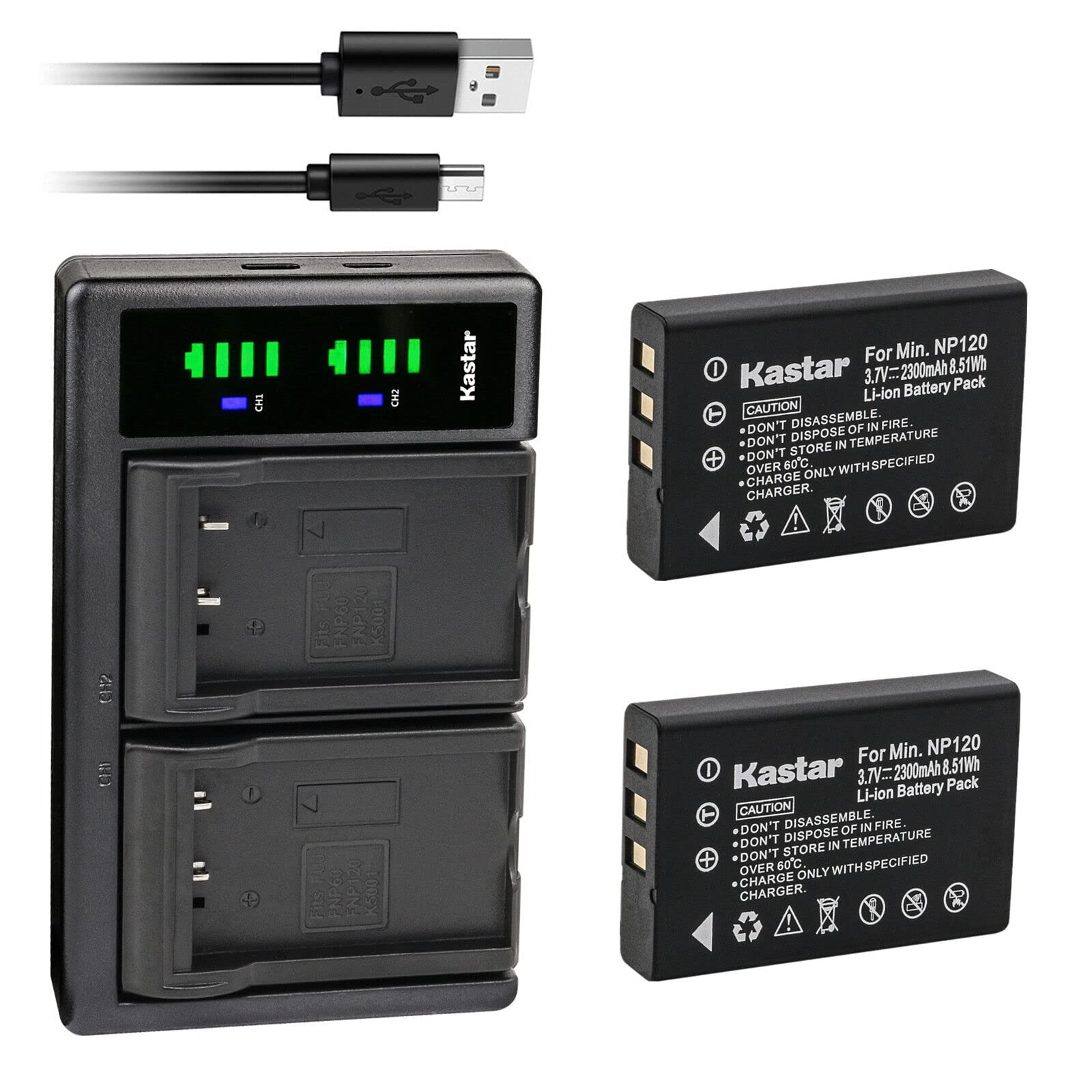 Kastar 2-Pack NP-120 Replacement Battery with LTD2 USB Charger for Zohulu 4K Infrared Night Vision 24MP Digital Camera - Perfect for Wildlife Photography & Night Surveillance