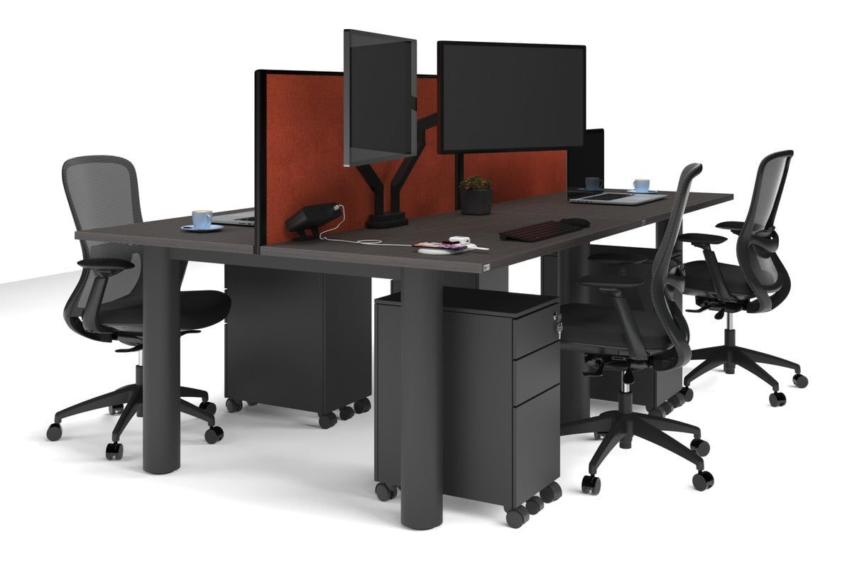 4-Person Quadro Cylinder Leg Office Workstation Desk [1400L x 700W] - Modern Collaborative Workspace Solution for Team Projects & Open Office Layouts