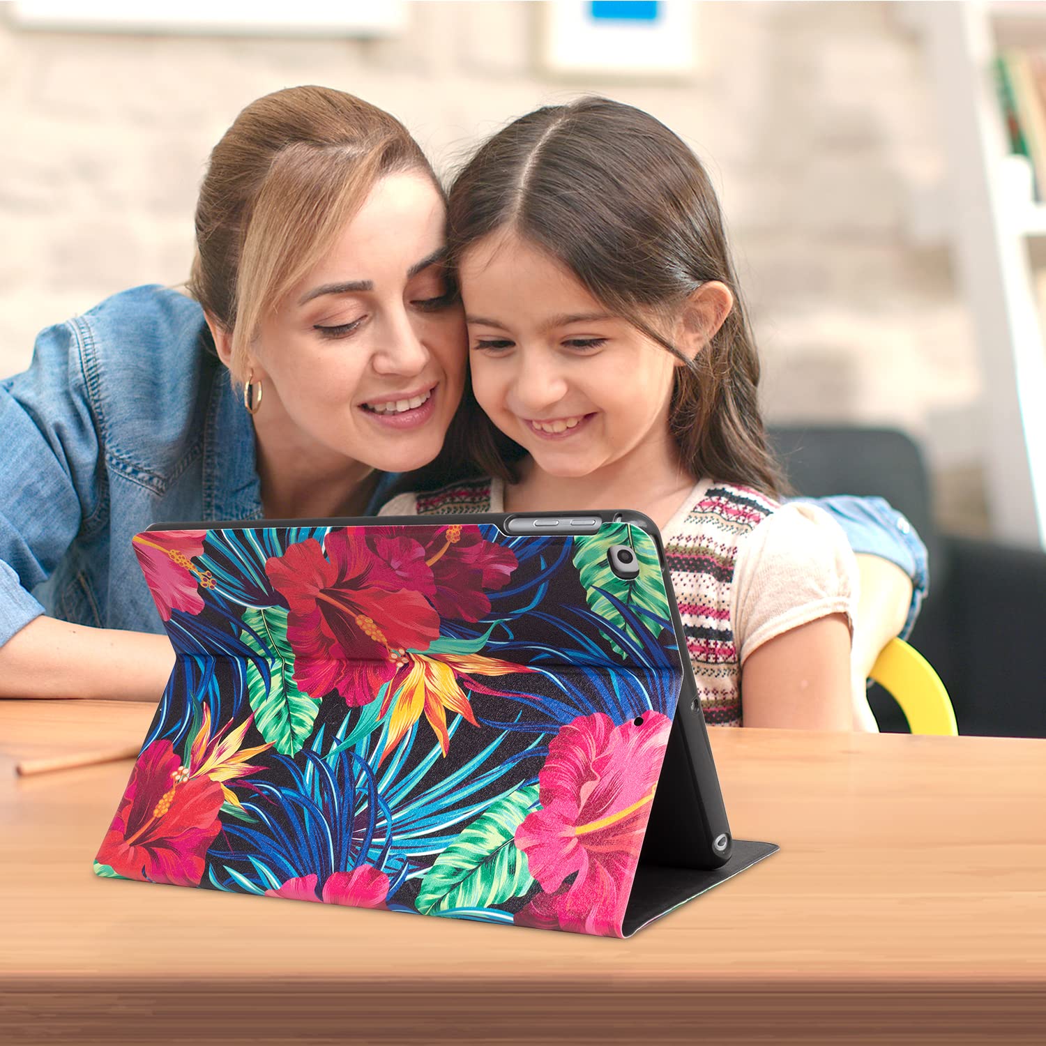 Gofupa Premium Leather Folio Case for iPad Air 2/1 & iPad 6th/5th Gen 9.7-inch - Auto Wake/Sleep, Multiple Viewing Angles Stand, Floral Green Leaf Design - Perfect for Women, Girls, Work & Study