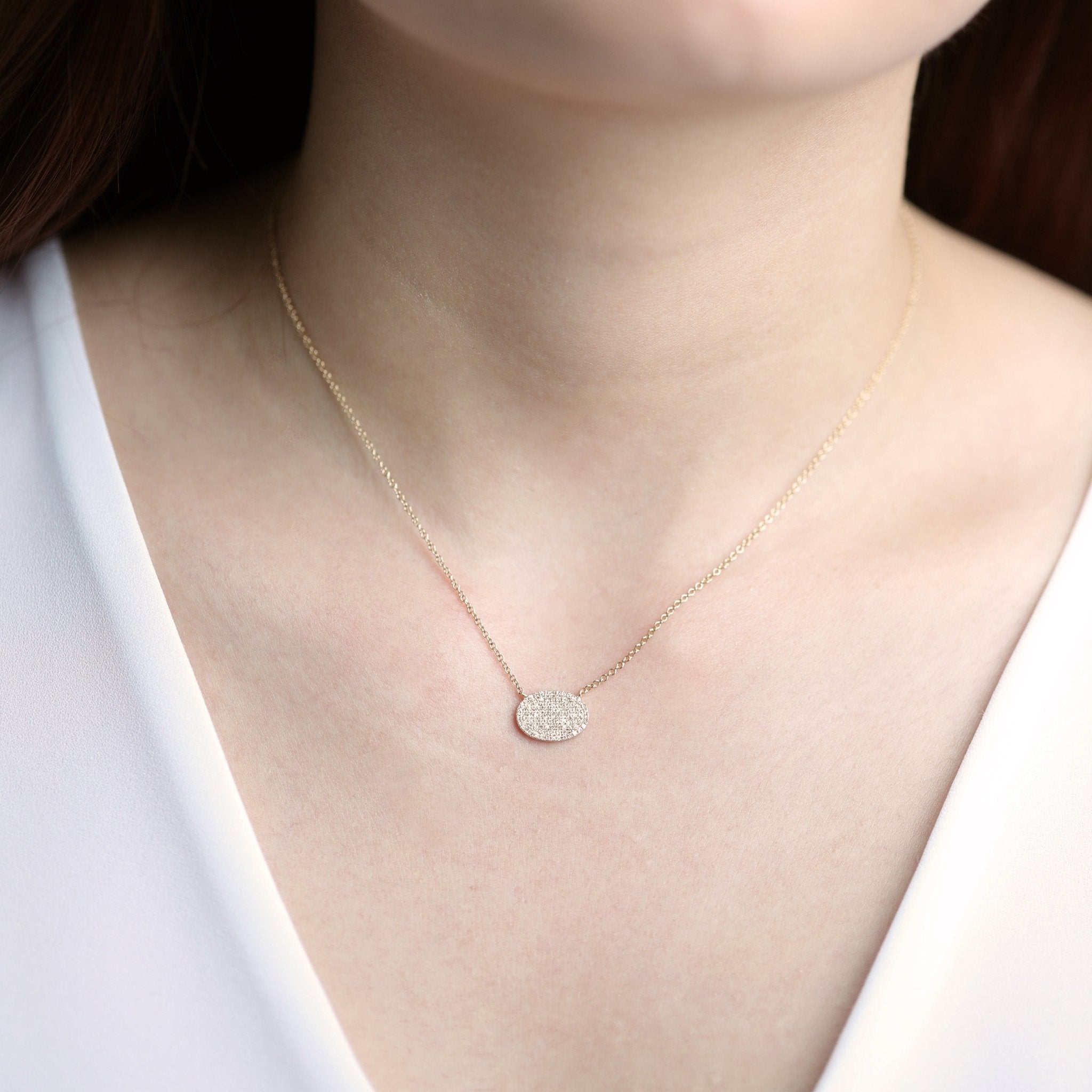 14K Yellow Gold Oval Diamond Pavé Station Necklace - Elegant Dainty Layering Jewelry for Women, Perfect for Weddings, Anniversaries & Everyday Wear