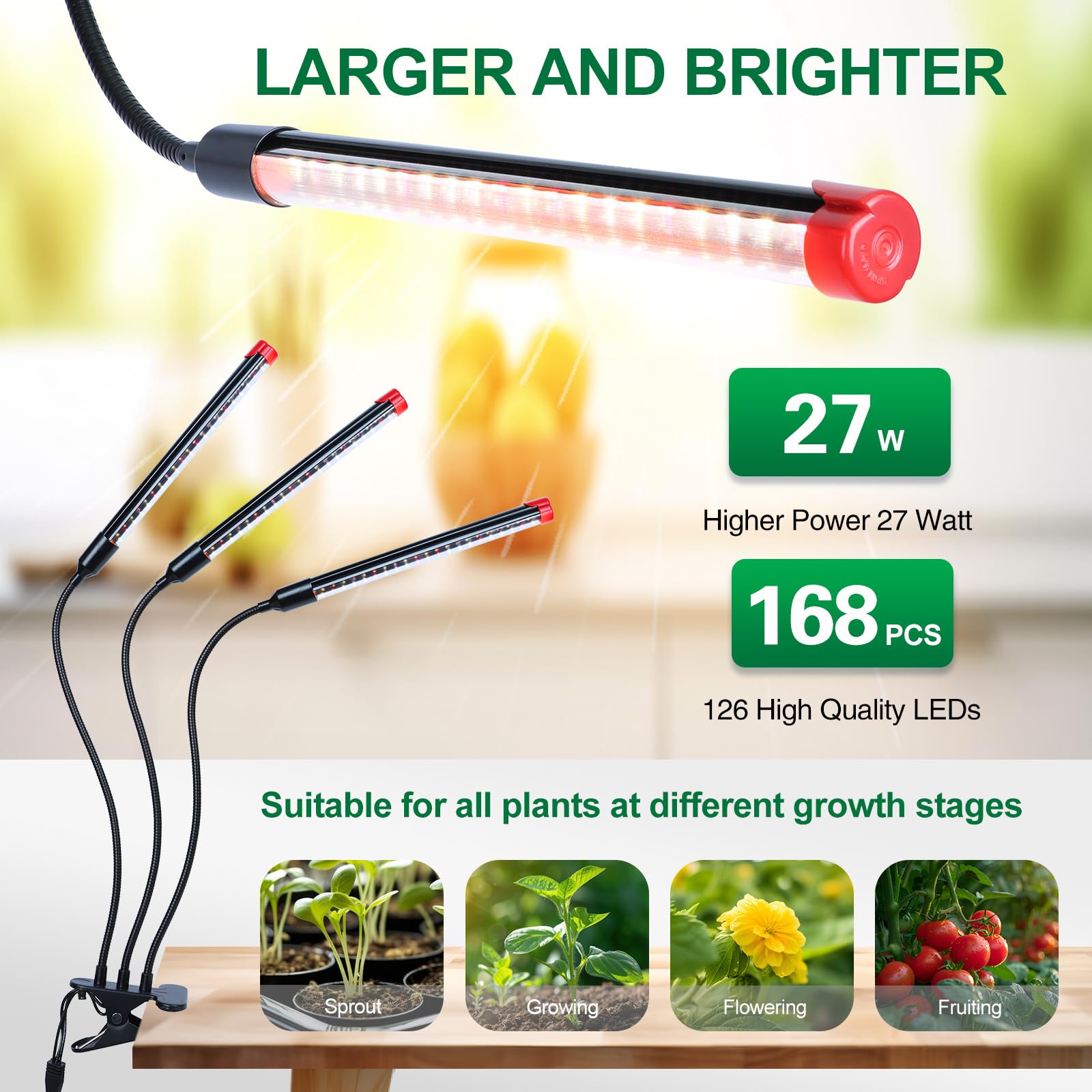 Clip-On Full Spectrum Grow Light with Timer - 27W Brightest LED Plant Light for Indoor Plants, Bonsai, Seedlings & Seed Starting | Perfect for Home Gardening, Hydroponics & Indoor Plant Shelves