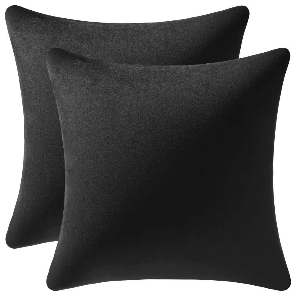 DEZENE 26x26 Inch Velvet Euro Pillow Covers - 2 Pack Soft Square Couch Pillow Shams for Living Room, Sofa & Bed - Cozy Oversized Throw Pillow Cases (Black) - Perfect for Home Decor, Lounge & Relaxation