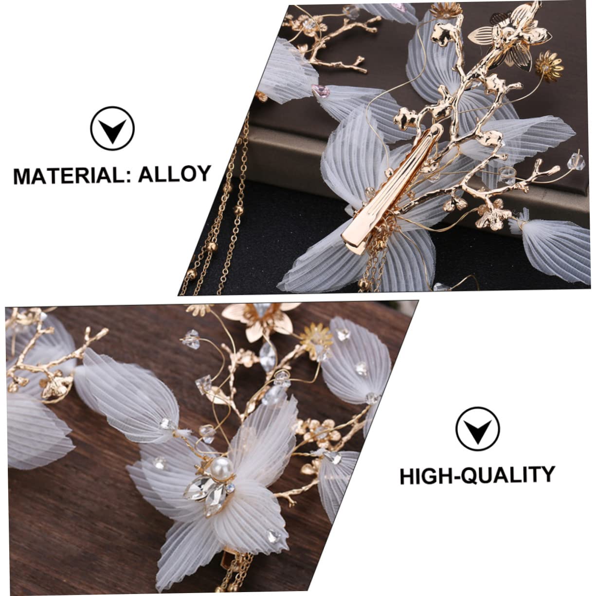 2Pcs Elegant Rhinestone Flower Hair Clips with Tassel - Chinese Style Fairy Headwear for Women & Girls - Bridal Hair Accessories (White) | Perfect for Weddings, Parties & Special Occasions