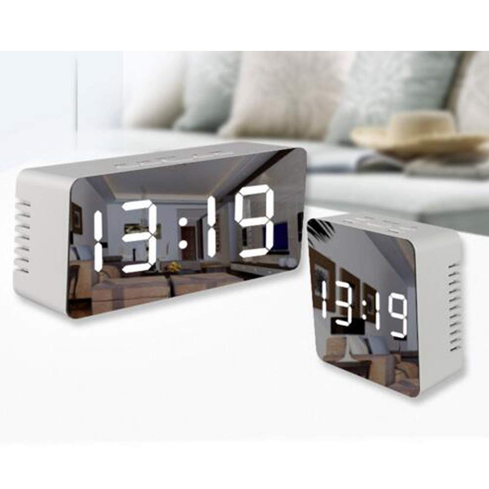 Multi-Function LED Mirror Clock with Alarm - Touch Screen Makeup Vanity Mirror & Digital Electronic Clock for Bedroom, Bathroom, and Dressing Table