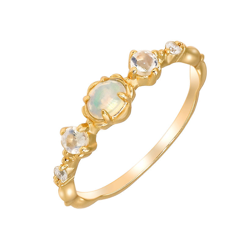 Opal and Moonstone Birthstone Ring - 5 Stone Stackable Ring for Women | HJZB 351 | Perfect for Birthdays, Anniversaries, and Special Occasions