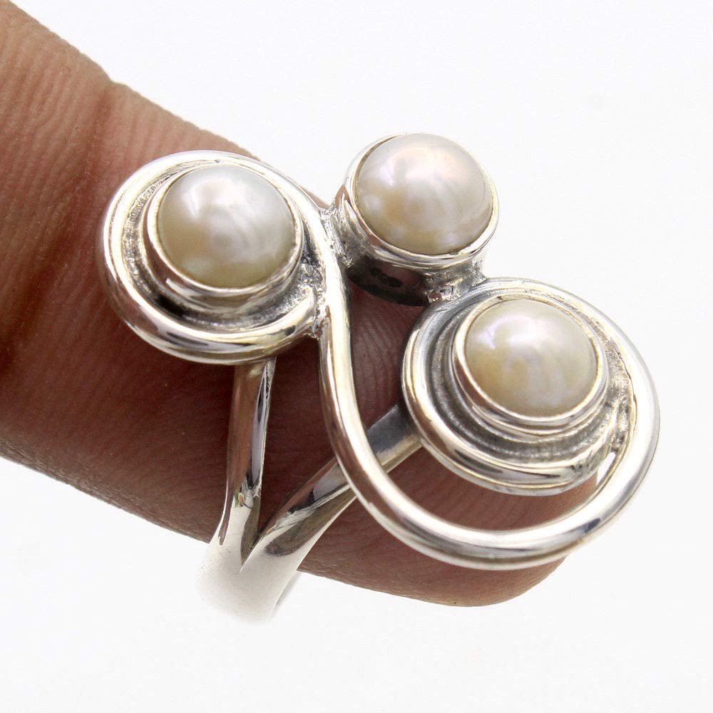 925 Sterling Silver Pearl Rings for Women - Elegant White Bridesmaid Jewelry, Round Gemstone Engagement Rings with Bezel Setting | Perfect for Weddings, Anniversaries & Special Occasions