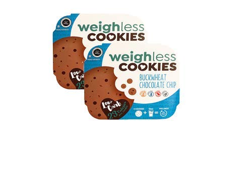 Buckwheat Chocolate Chip Cookies - 2 Pack (4 Cookies Each) | Gluten Free, Low Carb, Only 23 Calories Per Cookie | Healthy Snack for Weight Loss, Keto Diet & On-the-Go Energy